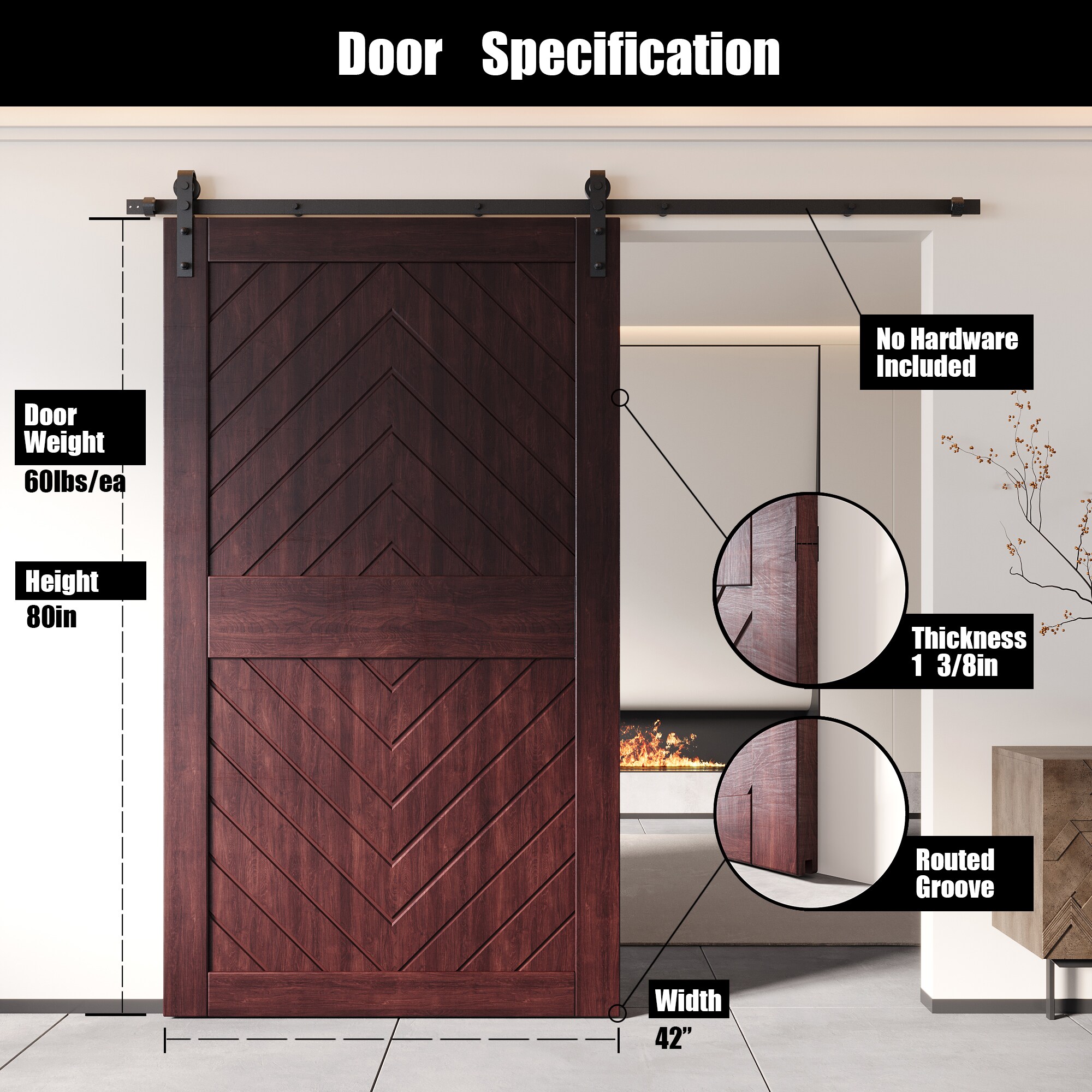 HOMACER JT2-4284-RD Barn-Doors - View #2