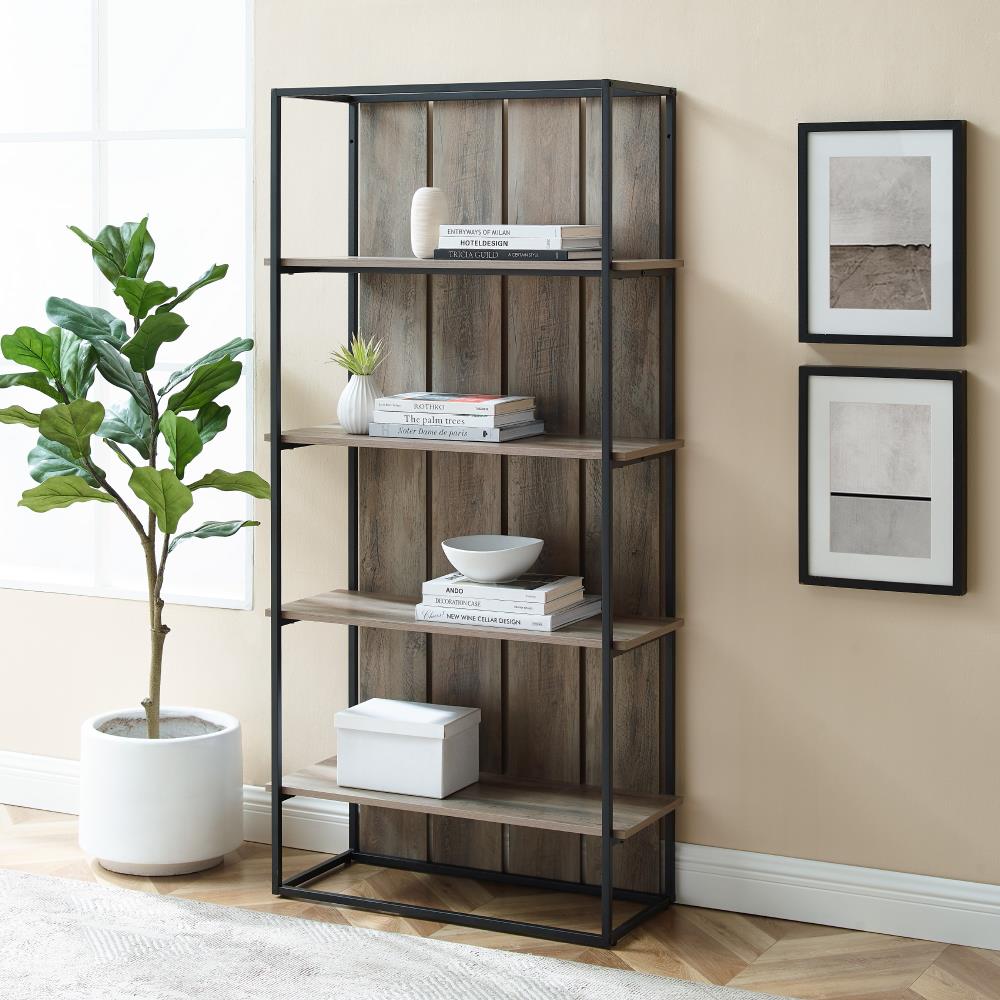 Walker Edison Black Metal 4-Shelf Bookcase in the Bookcases department ...