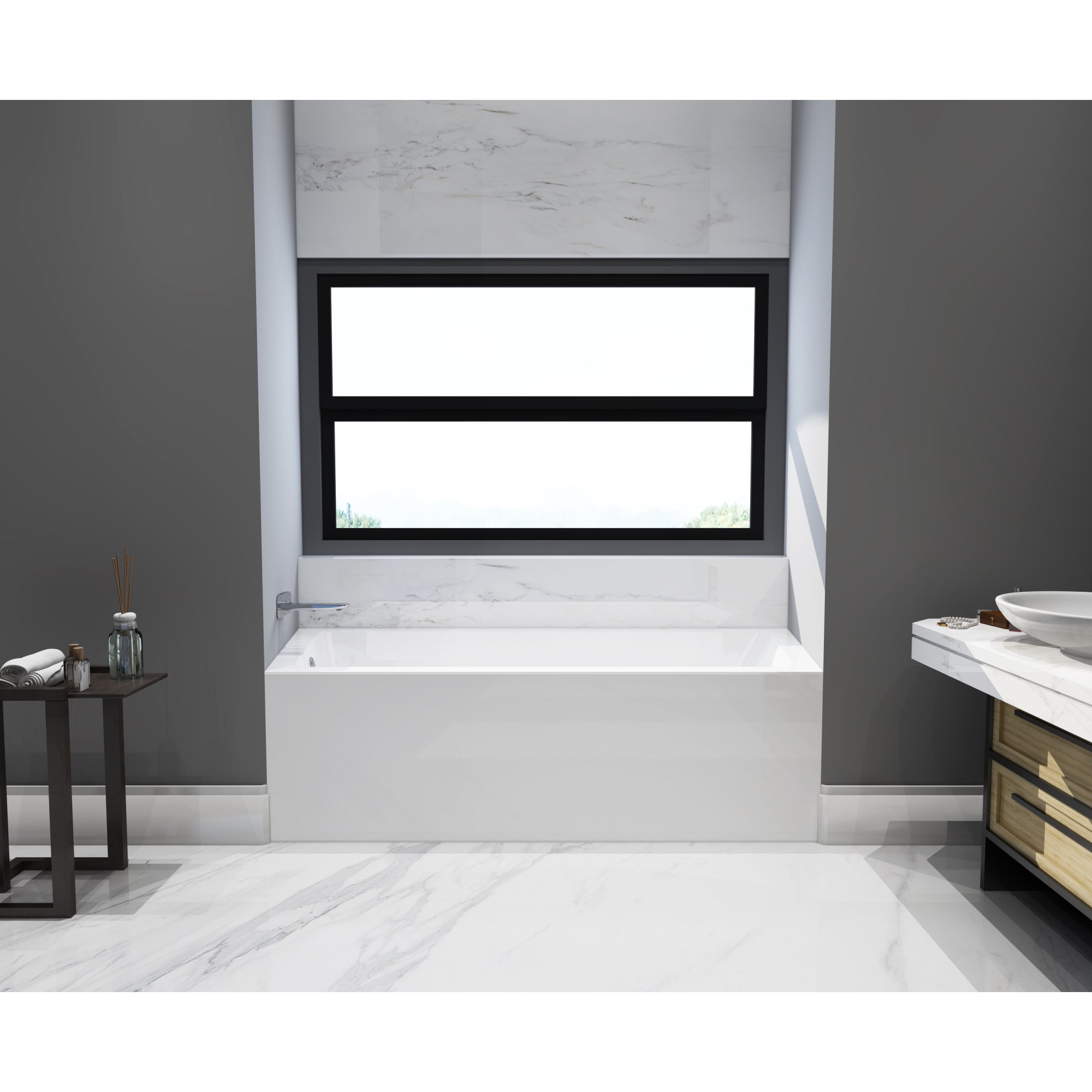Kingston Brass UUVTAP663222L Aqua Eden 32-in x 66-in White Acrylic Rectangular Alcove Soaking bathtub ( Left Drain )