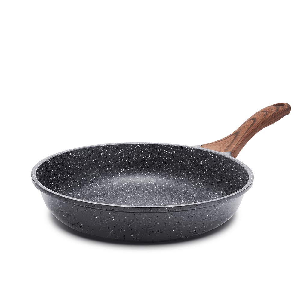 Aoibox  12 5 in Swiss Granite Nonstick Saute Pan Stone Coating PFOA Free Induction Compatible Woodgrain Handle