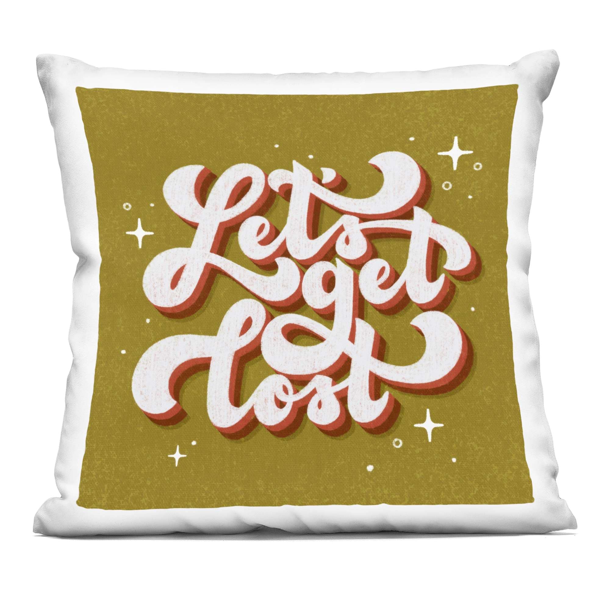 Stupell Industries PLP-066-SQW-18X18 Let's Get Lost Retro Lettering Decorative Printed Pillow Design by Sarah Hickman