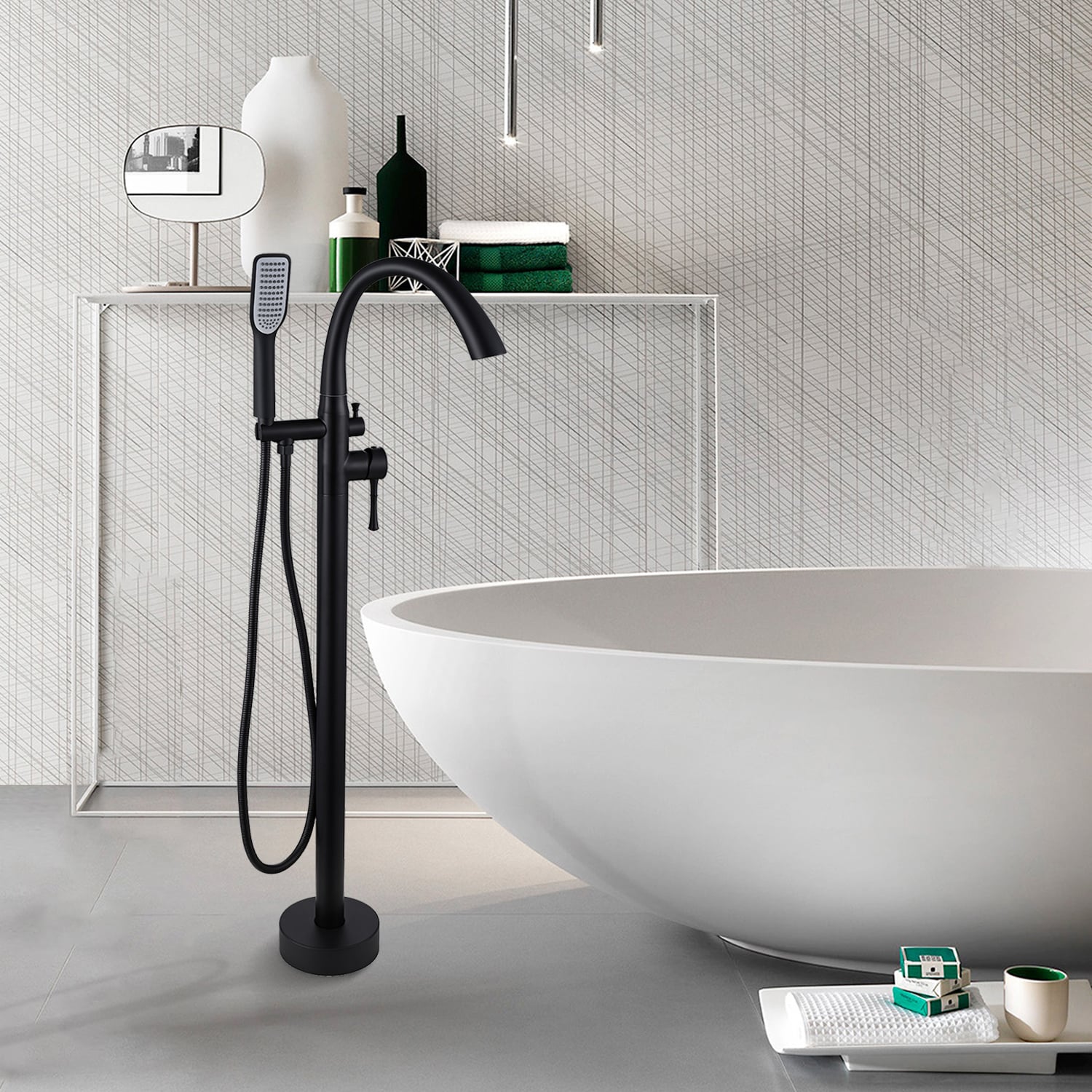 Maincraft HHK0171MB Matte Black 1-handle Freestanding High-arc Bathtub Faucet with Hand Shower