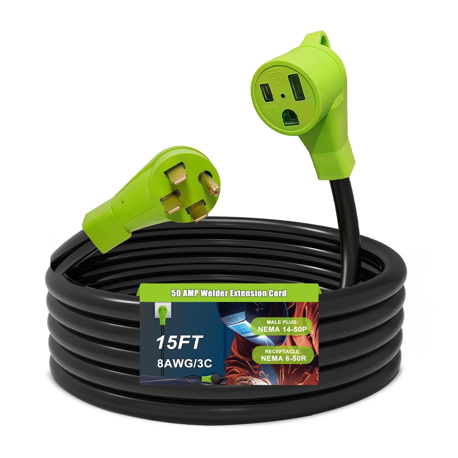 Oyezvary  8AWG 50 Amp Welder Extension Cord 15FT NEMA 14 50P to 6 50R 4 Prong to 3 Prong Power Adapter Cord with Handle for Generator RV Dryer