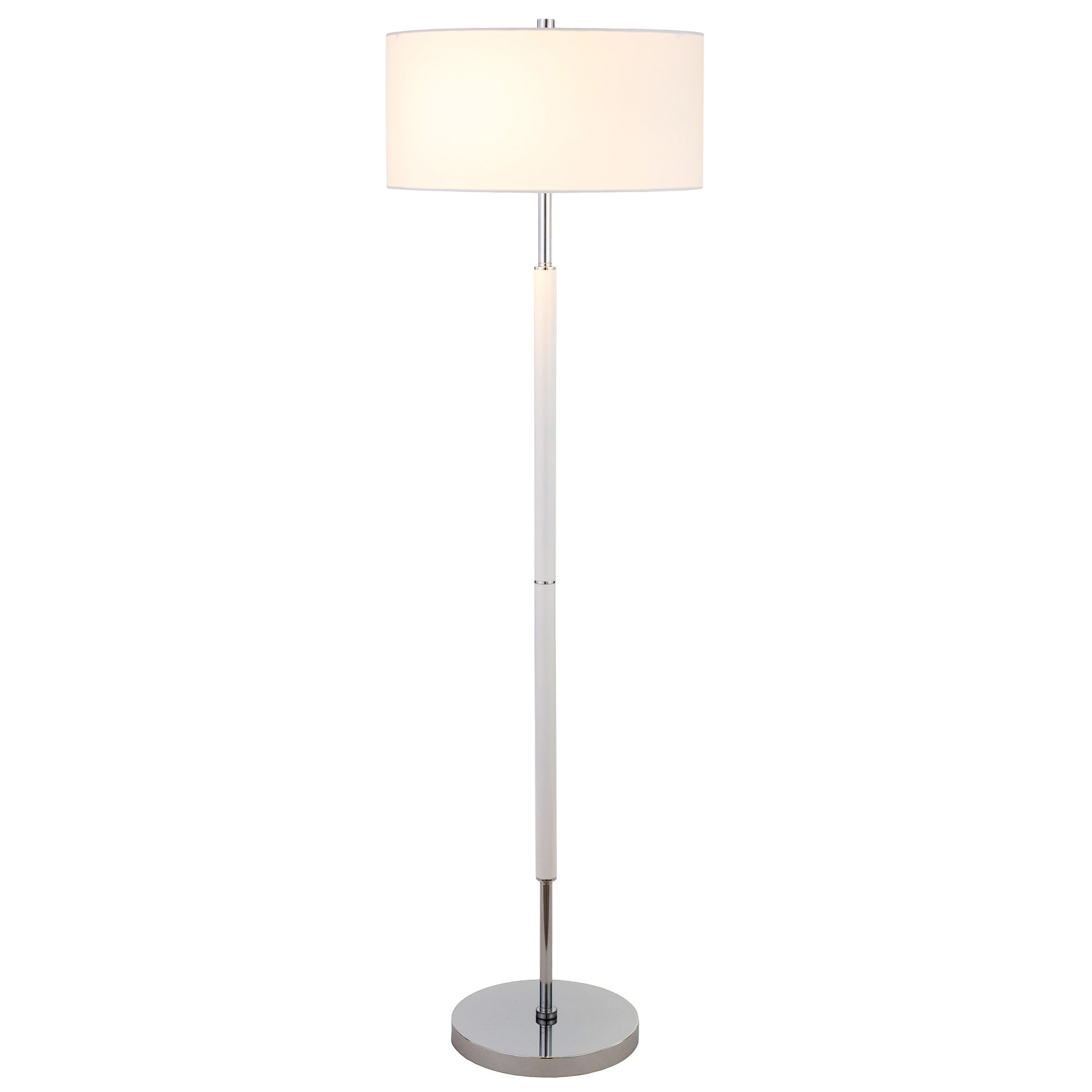 Matte White and Polished Nickel Floor Lamp with Linen Shade