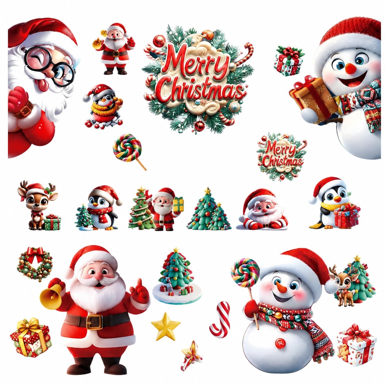 LAIFUCAM  175 pcs Christmas Window Clings 6 Sheet Set Snowflake Santa Snowman Reindeer Xmas Tree Static Decals for Home School Office Holiday