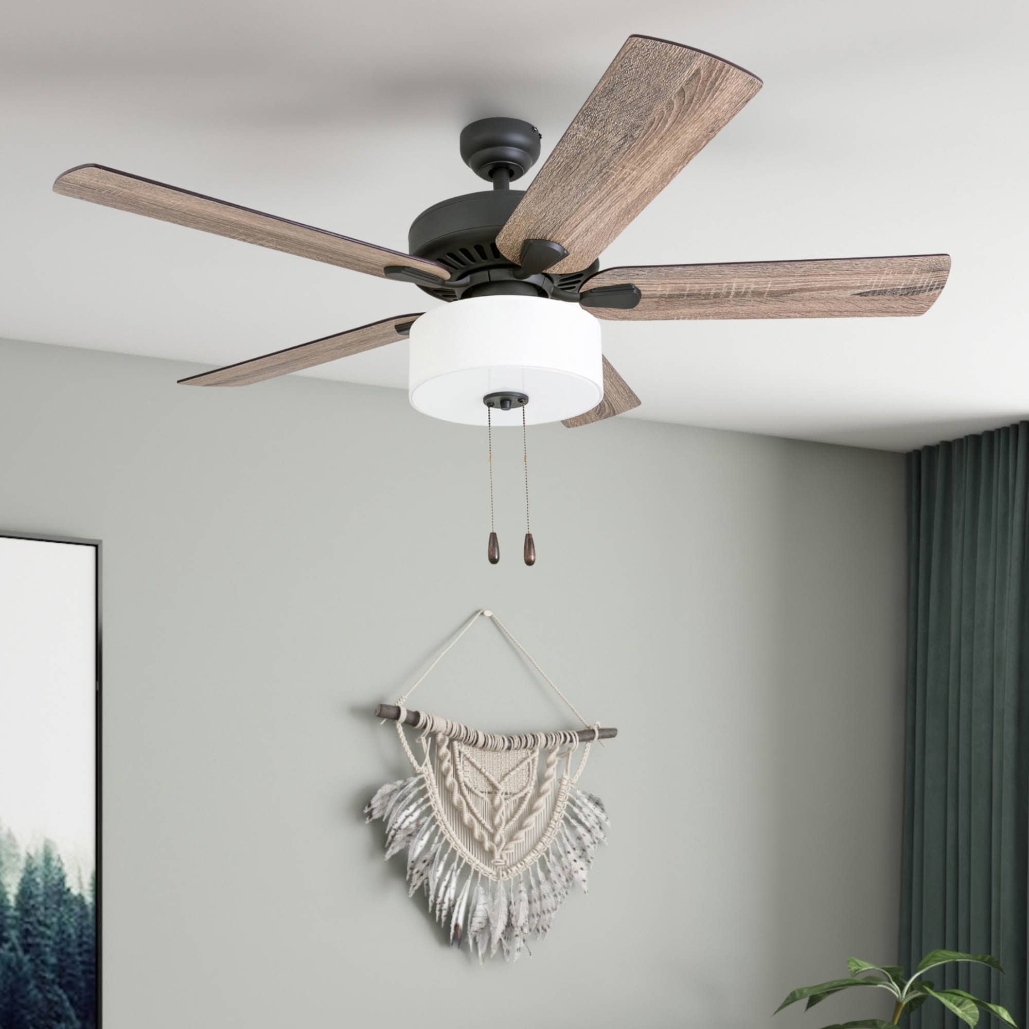 Prominence Home - Blue Mountain 52-in Aged Bronze Downrod or Flush Mount Ceiling Fan With Light a...