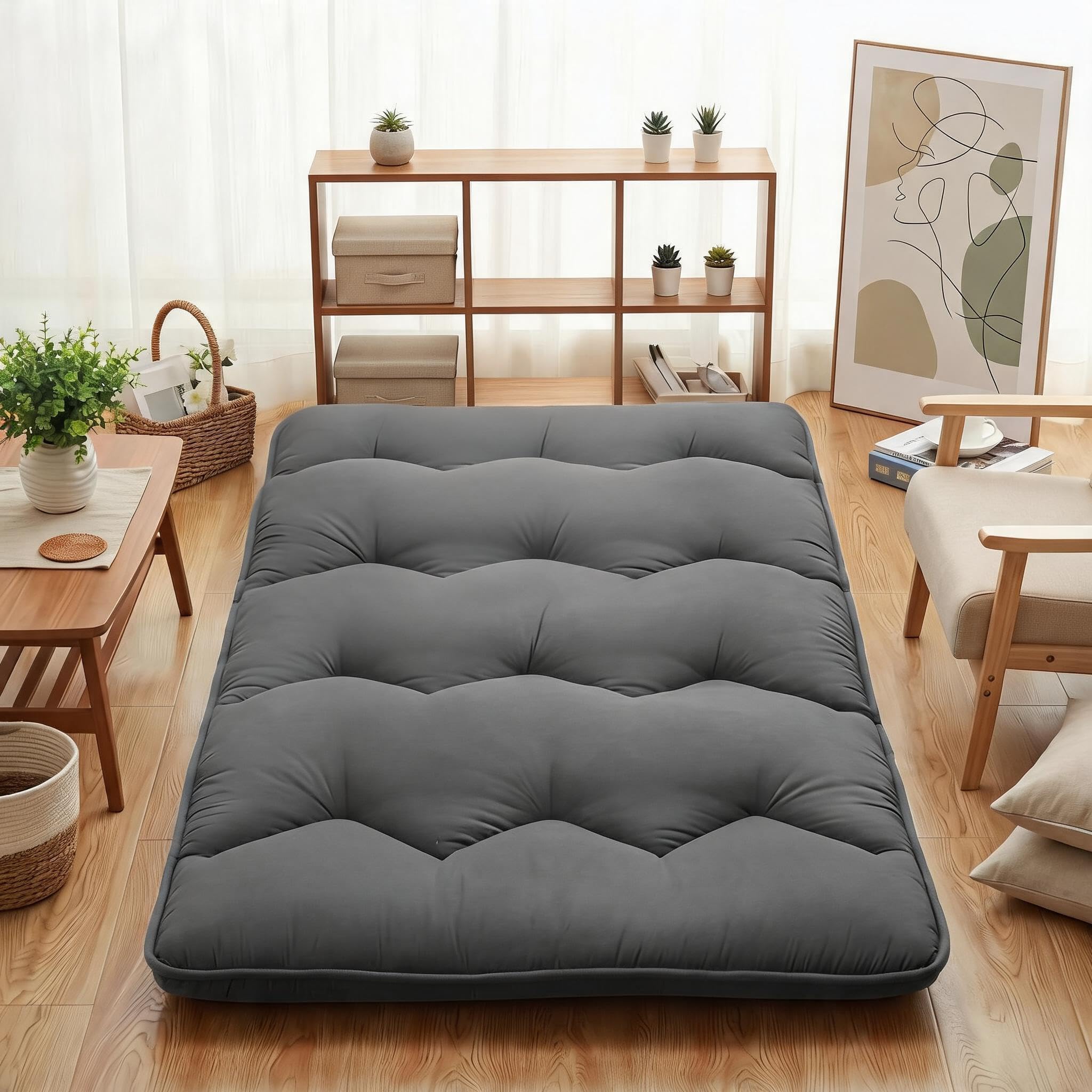 DEXSO 3 Inch High Density Foam Foldable Twin Floor Mattress Dark Gray Sleeping Mat