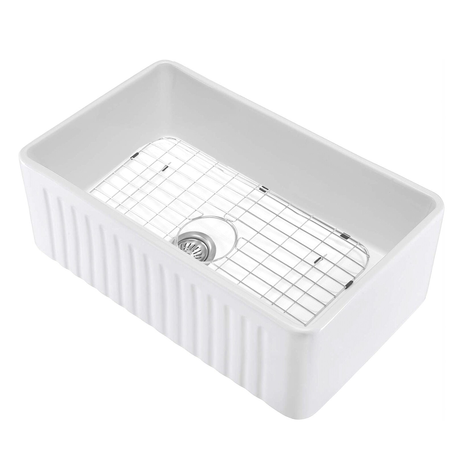 CASAINC Farmhouse Apron Front 24-in x 18-in White Single Bowl Fireclay ...