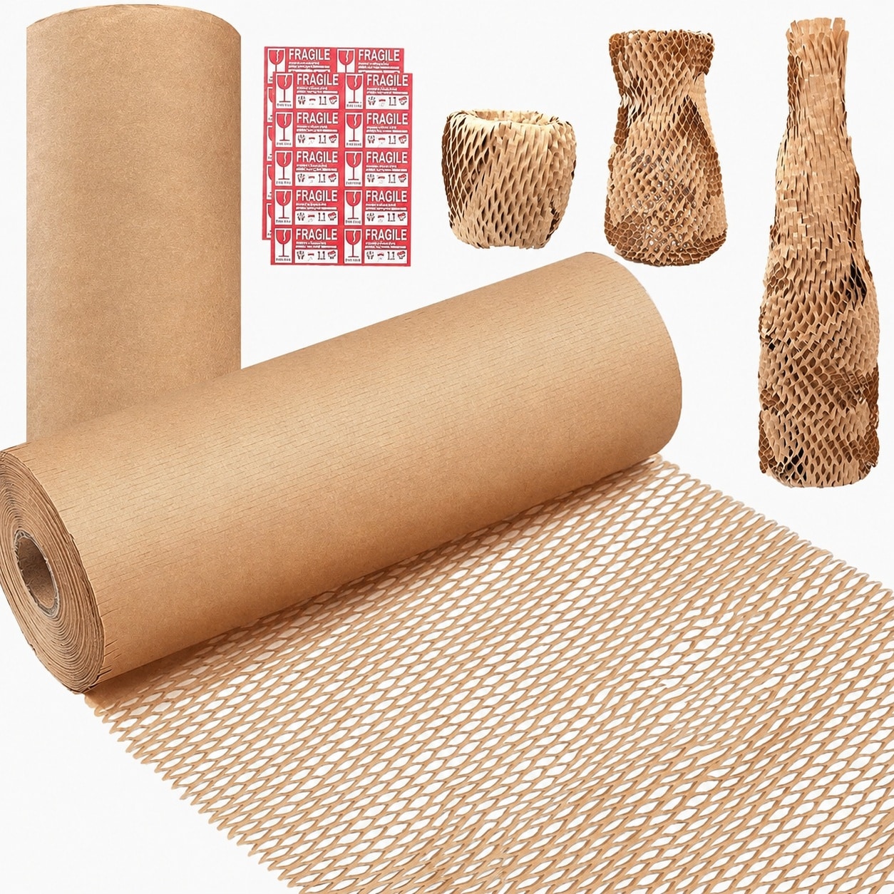 Adrinfly  Honeycomb Packing Paper Eco Friendly Cushioning Material 15in x 300ft Roll Recyclable Kraft for Moving Shipping Gift Wrapping Includes