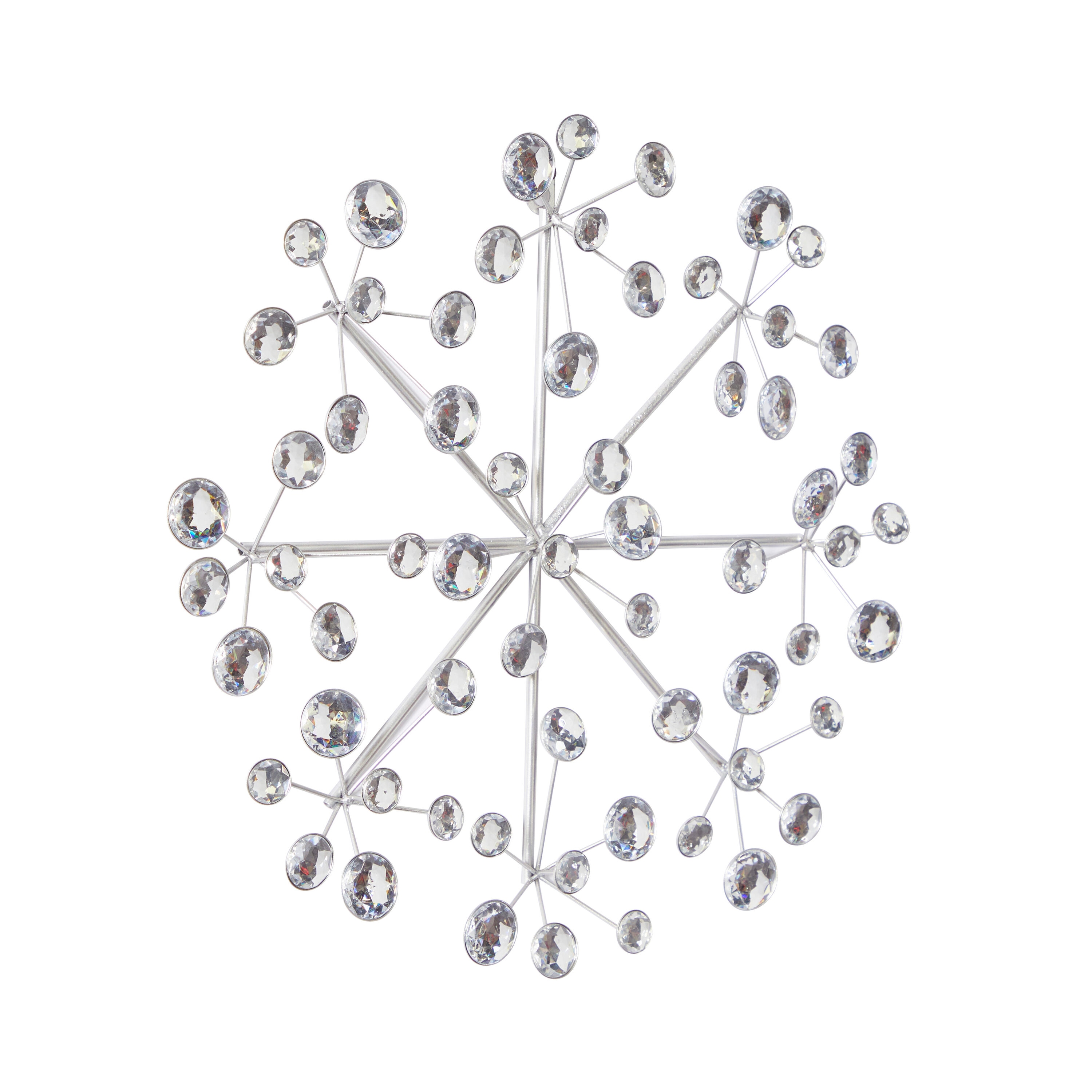 Glamorous Silver Snowflake 16" Metal Wall Sculpture with Acrylic Beads