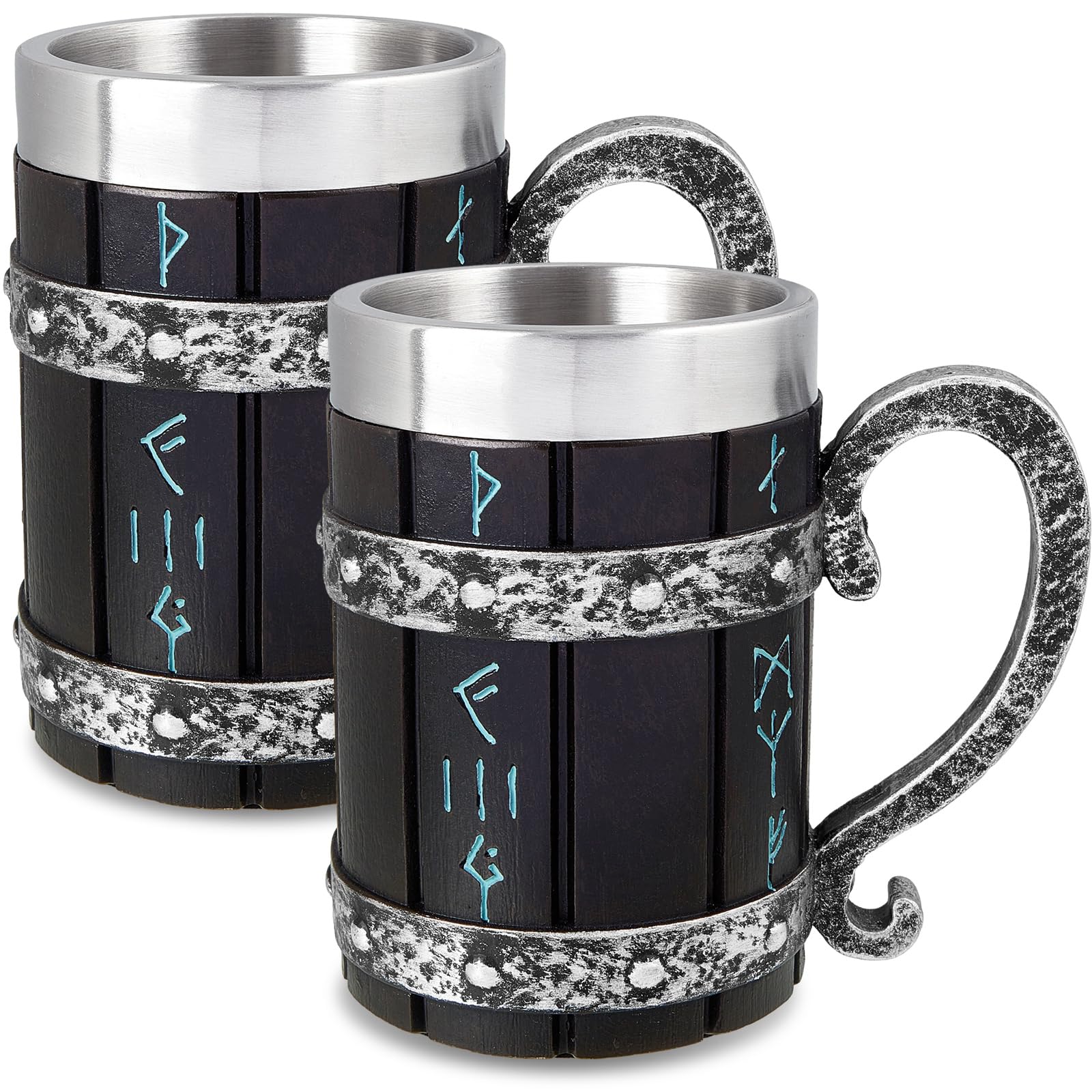 Aoibox  2 Pack Nordic Rune Mug Tankard Stainless Steel Resin 3D Norse Decoration Gothic Coffee Beer Stein Mug Novelty Cup