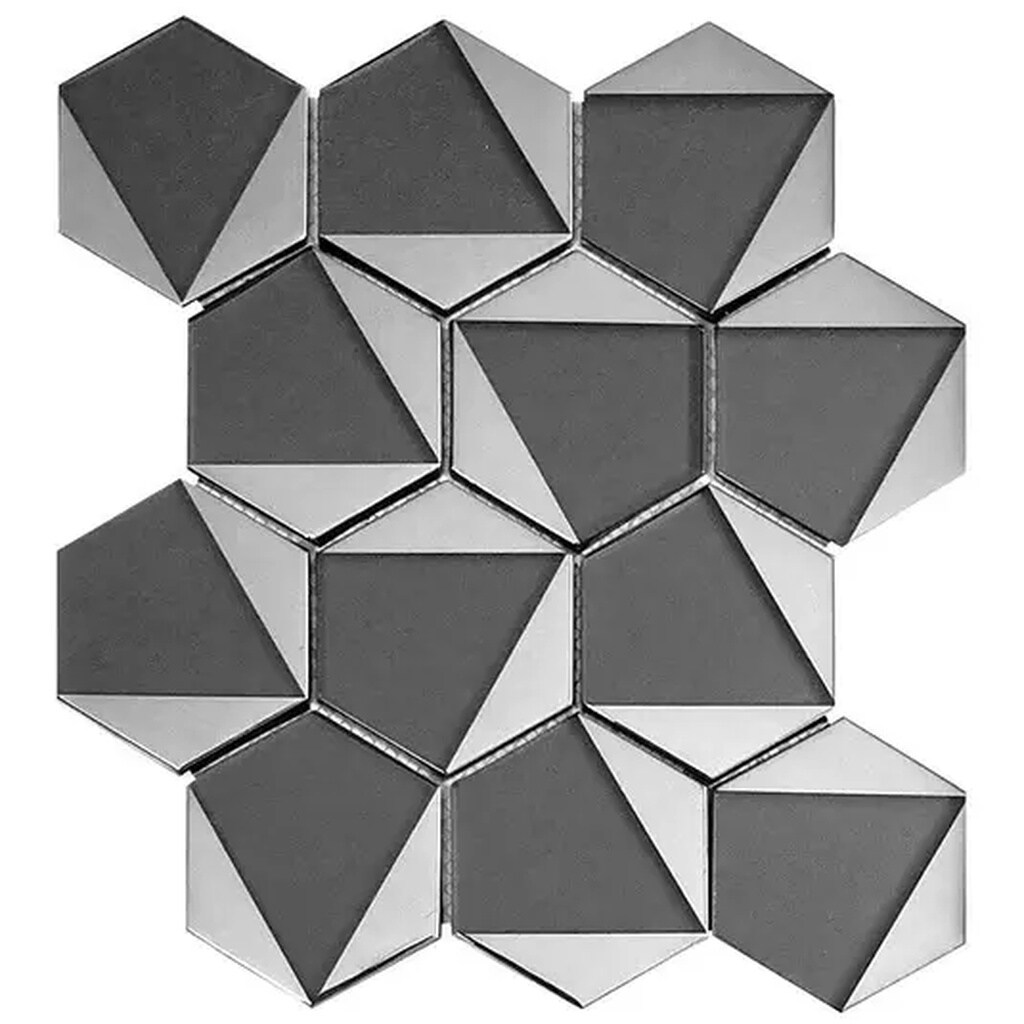 Apollo Tile Mirari Gray 9-in x 11-in Glossy Glass Patterned Hexagon Mosaic Wall Tile ( 3.28-sq ft Carton )