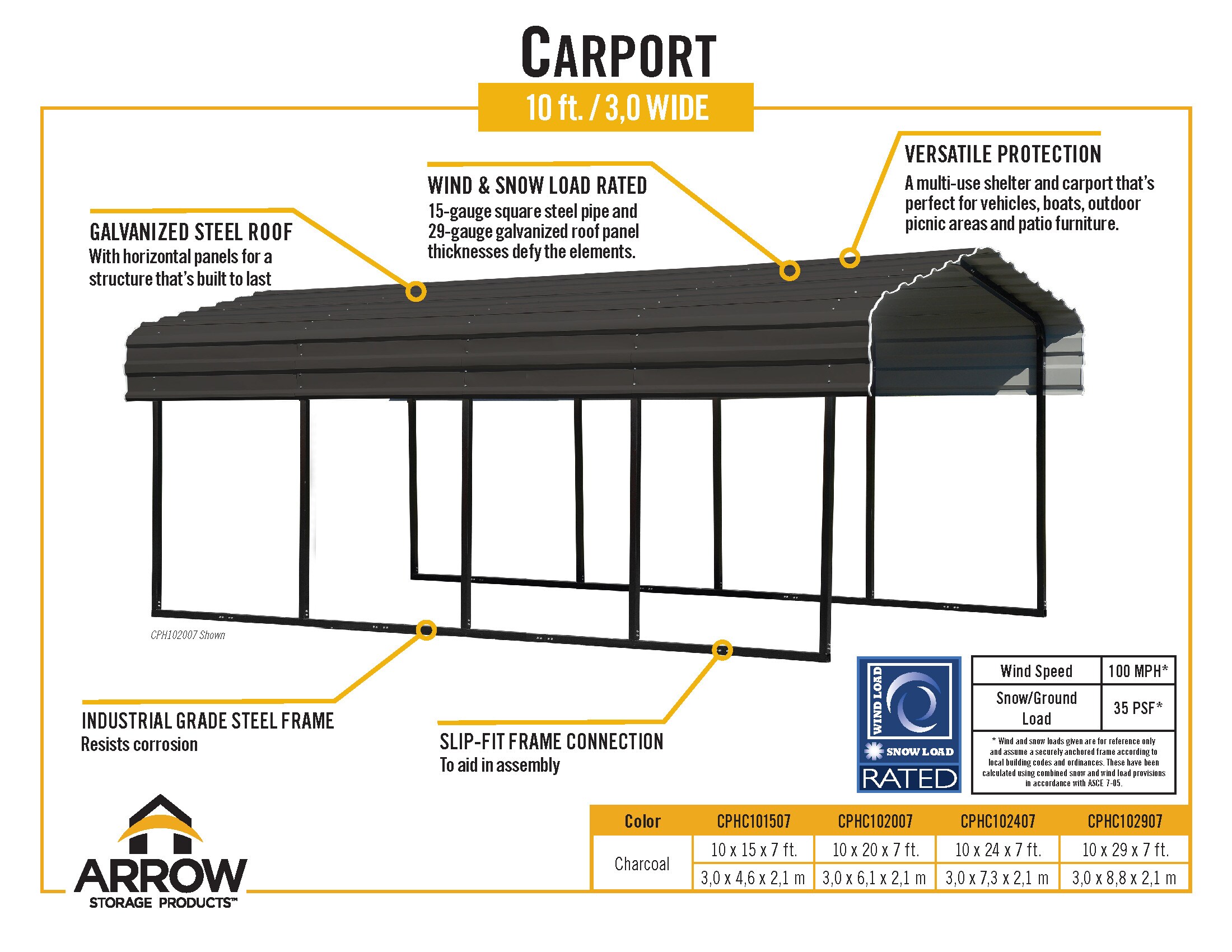 Arrow CPHC102907 Carport-Covers - View #10