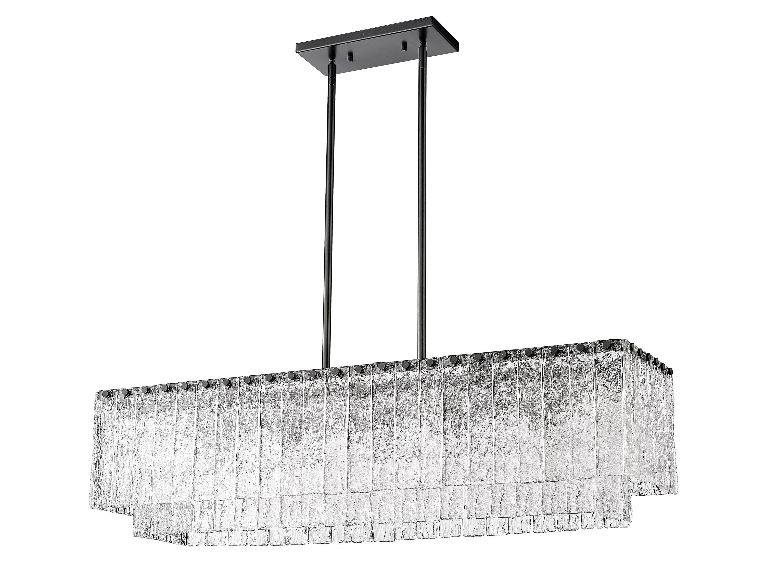 Matte Black and Glass 5-Light Linear Chandelier