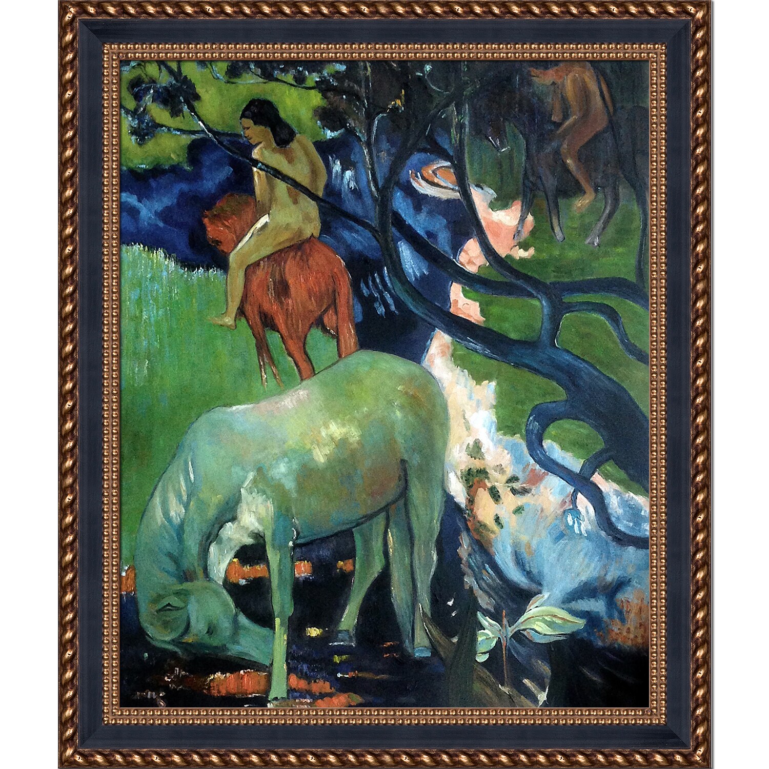 La Pastiche 688576510477 El Caballo Blanco (The White Horse), 1898 Paul Gauguin Black/Gold Wood Framed 24.75-Inches H x 28.75-Inches W Animals Canvas Hand-Painted Painting