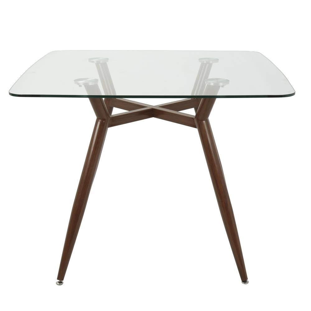 LumiSource Clara Walnut, Glass Traditional Dining Table, Tempered Glass ...