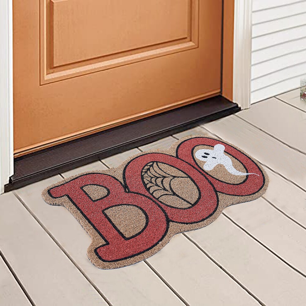 Haunted Living 2-ft x 3-ft Black/Orange/White Rectangular Indoor Door Mat  in the Mats department at