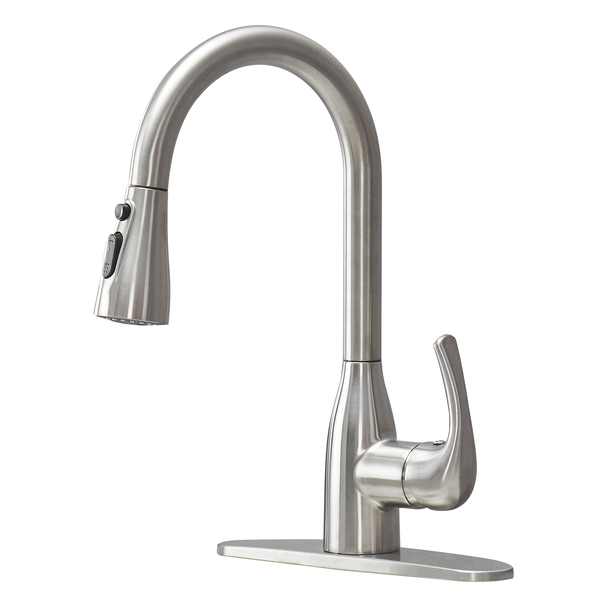 Zalerock L2KF22 Brushed Nickel Single Handle Deck-mount Pull-down Kitchen Faucet with Sprayer ( Deck Plate Included )