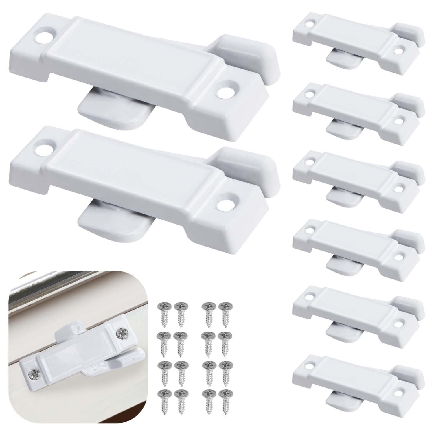 Angel Sar 8-Pack White Sliding Window Sash Locks with Screws for Vertical Sliding Windows Double Hung Windows