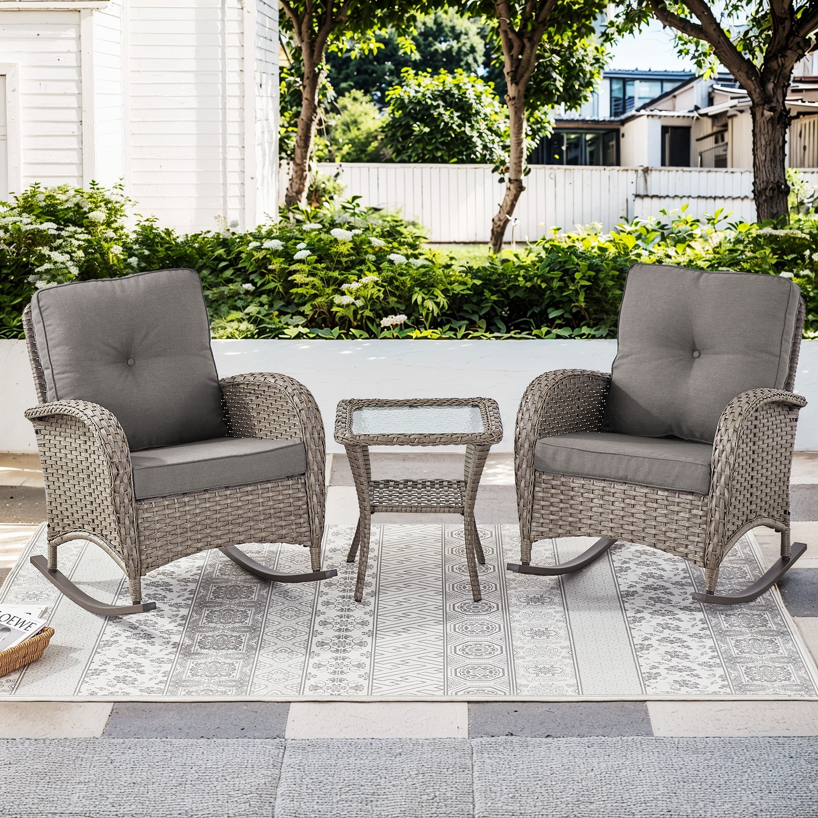  PA3060-3S PACHAIRS-T Set of 2 Wicker Gray Steel Frame Conversation Chair with Gray Cushioned Seat