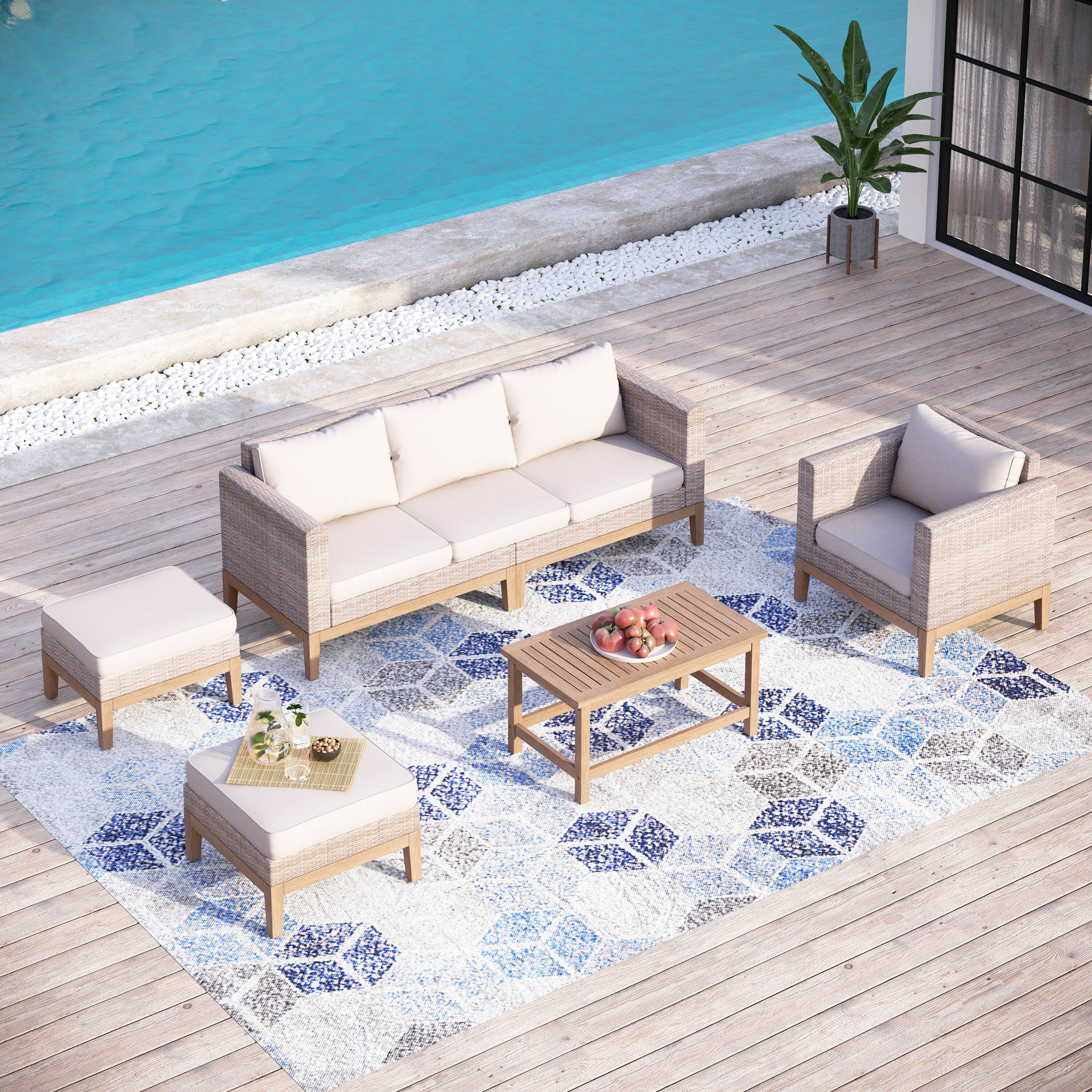 Sunshine Valley PV-109 5 -Piece Wicker Patio Sofa Conversation Set with Tan CUSHION PRO Cushions