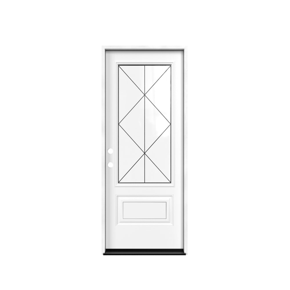 Masonite 641790 M-Protect Tagus Glass 32-in x 80-in x Fiberglass 3/4 lite Right-hand inswing Primed Painted Prehung Slab Front Door with Brickmould Solid core