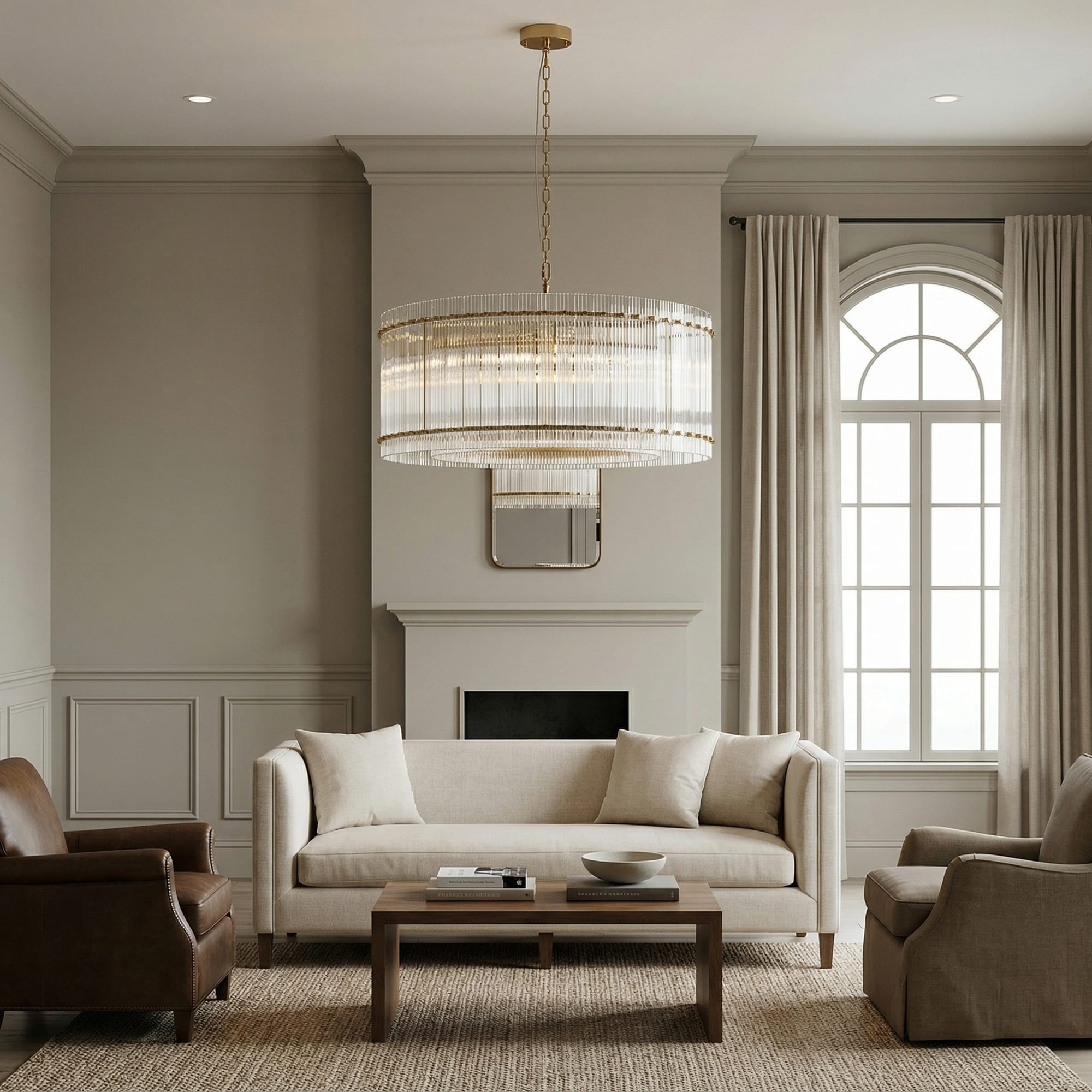RCCFBHM 37-in Luxury Water Ripple Glass Chandelier 2 Tier 8 Light Modern Matte Gold Statement Ceiling Lamp for Dining Room Foyer