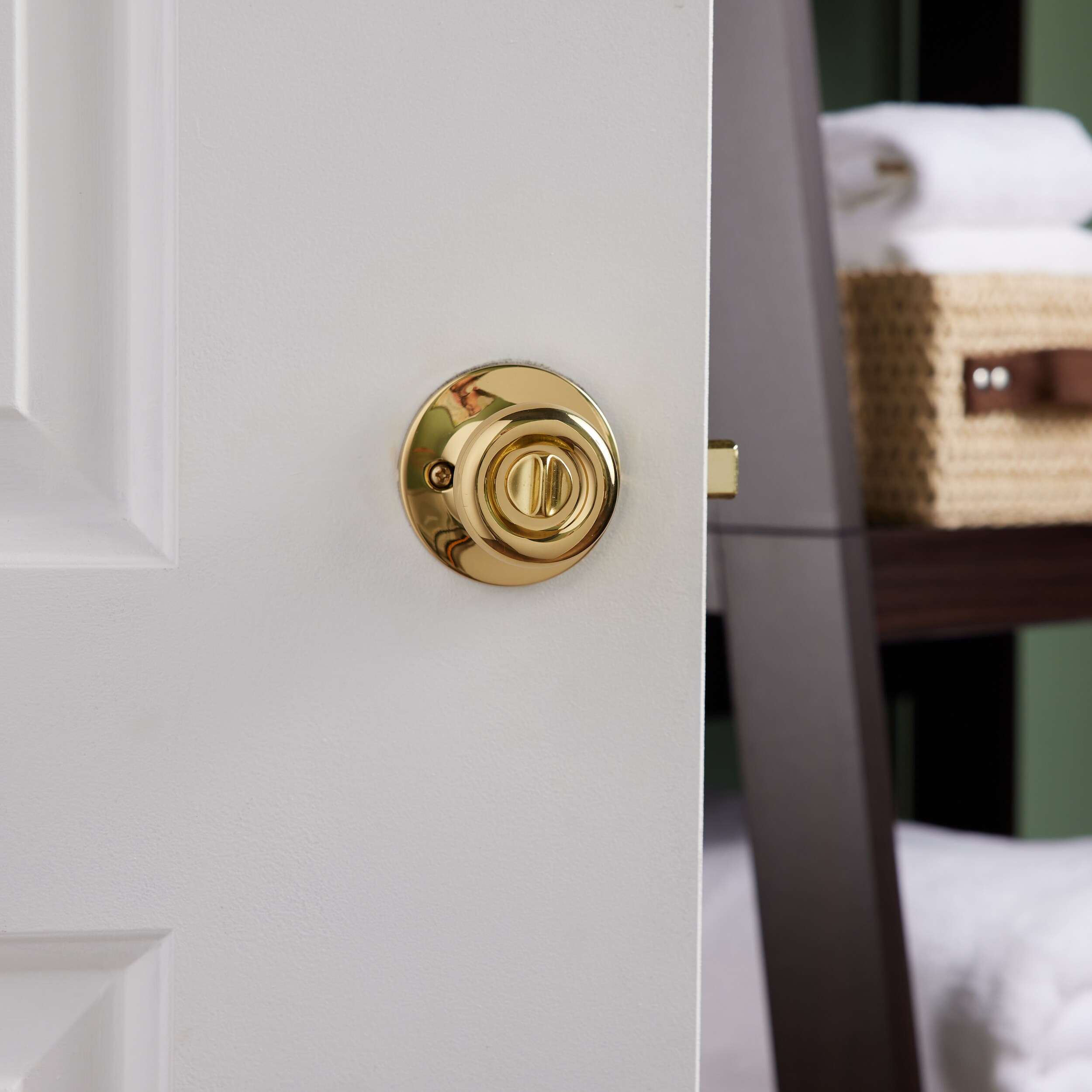 Brinks Entry Tulip Knob And Deadbolt Combo, Polished Brass Finish
