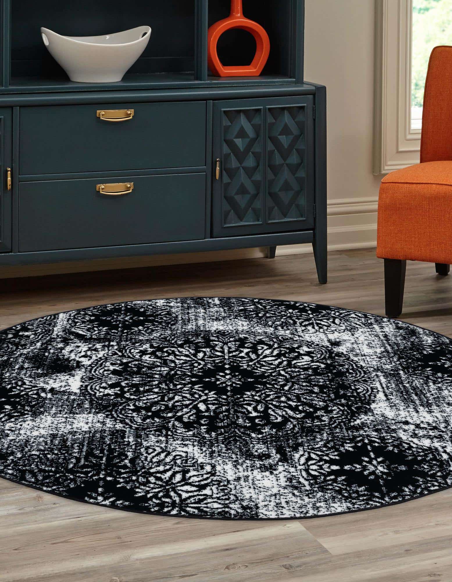 Unique Loom 3147010 Sofia 5 x 5 (ft) Loomed Polypropylene Black Round Indoor Floral Bohemian/Eclectic Area rug