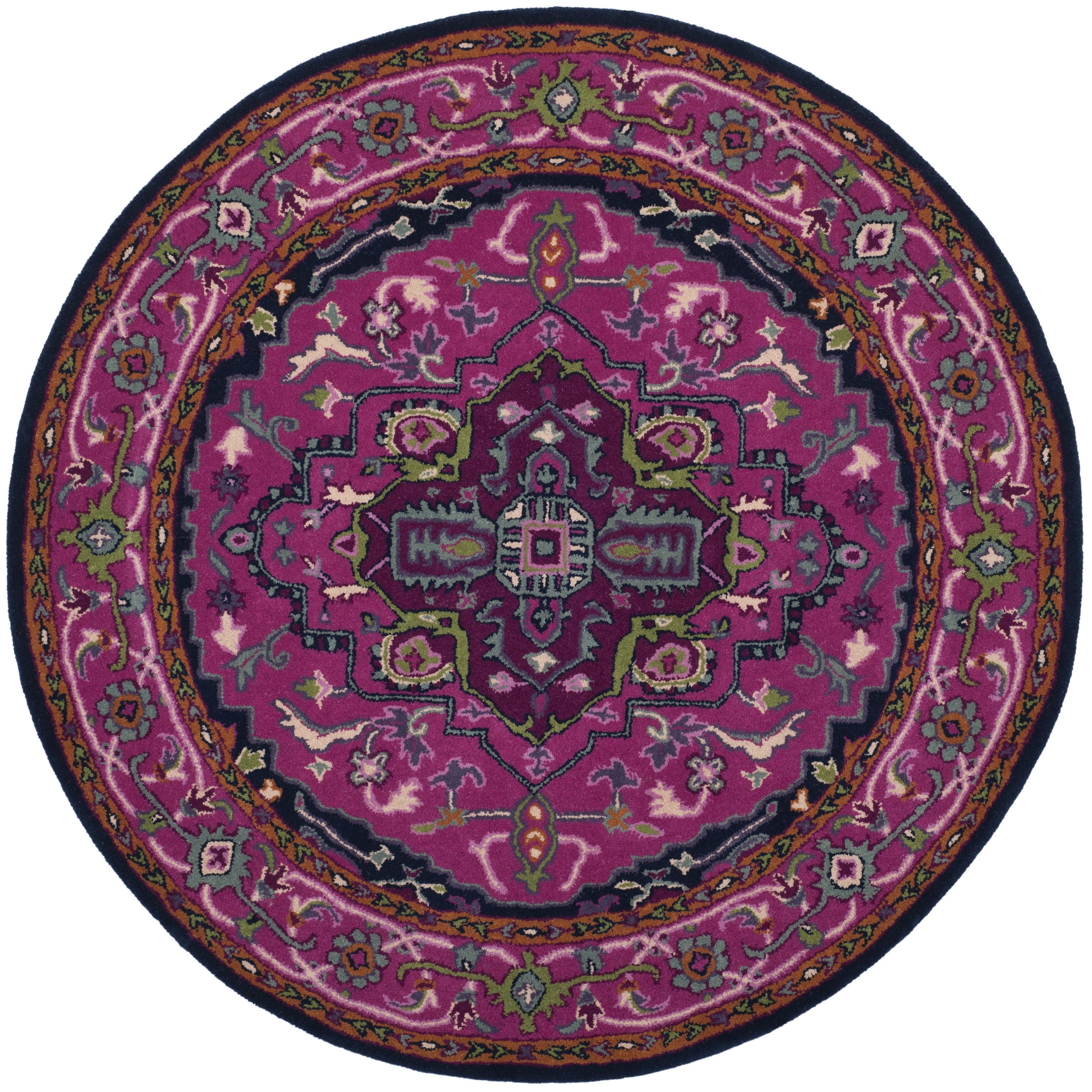 Safavieh BLG541C-5R Bellagio Elche 5 x 5 (ft) Tufted Wool Pink/Navy Round Indoor Floral/Botanical Oriental Area rug