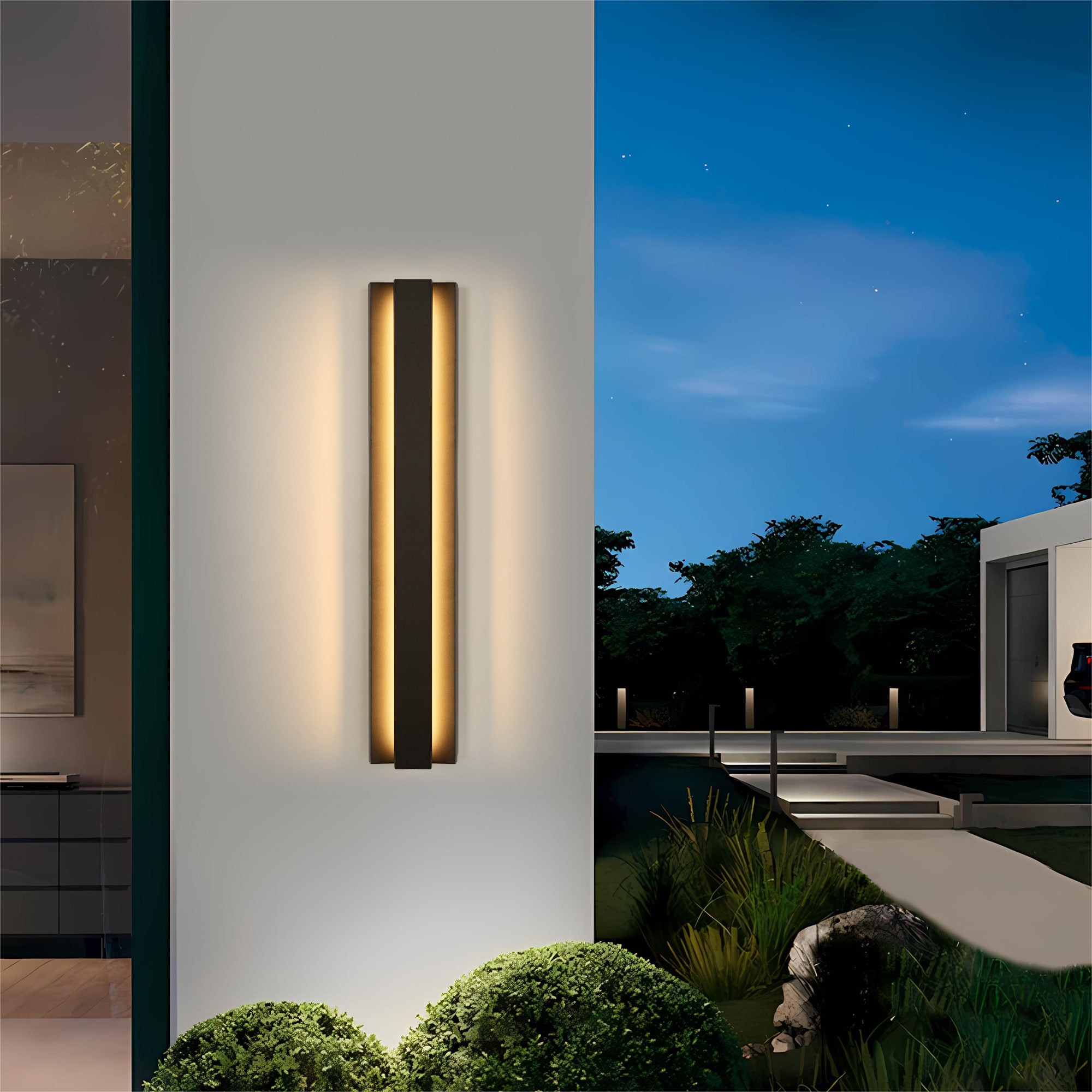 LamQee 06FTL0277BBK Wall Sconce 31.5-in H Matte Black Hardwired Integrated LED Outdoor Wall Light