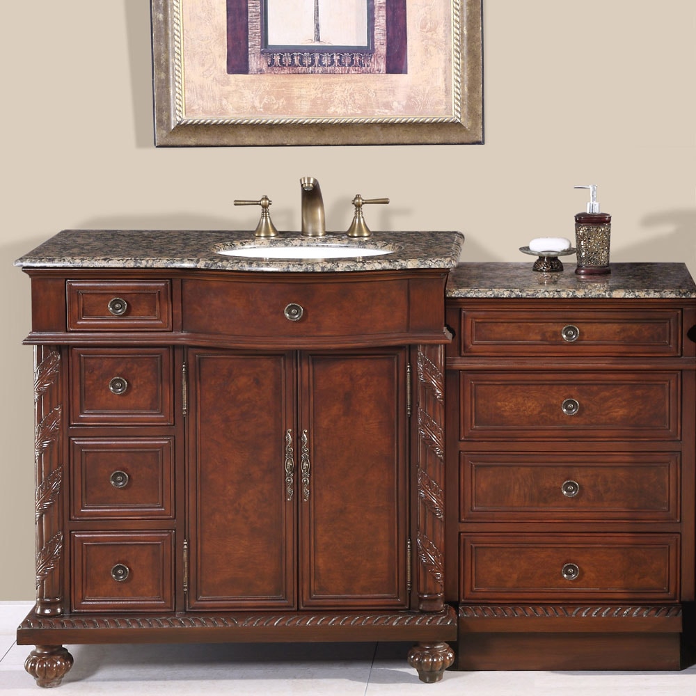 56-in English Chestnut Undermount Single Sink Bathroom Vanity with Baltic Brown Granite Top | - Silkroad Exclusive HYP-0213-BB-UWC-56-R