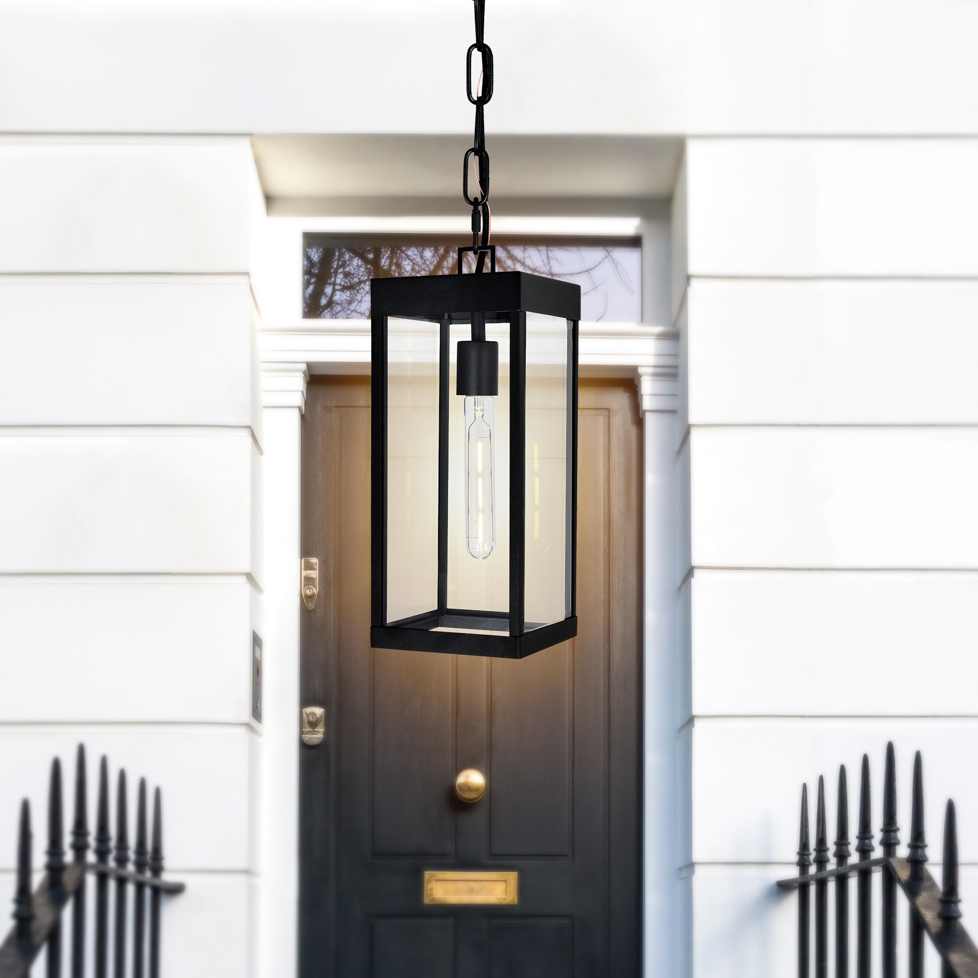 CWI Lighting 1695P7-1-101 Windsor Black Modern/contemporary Clear glass Lantern Indoor/Outdoor Hanging Pendant light