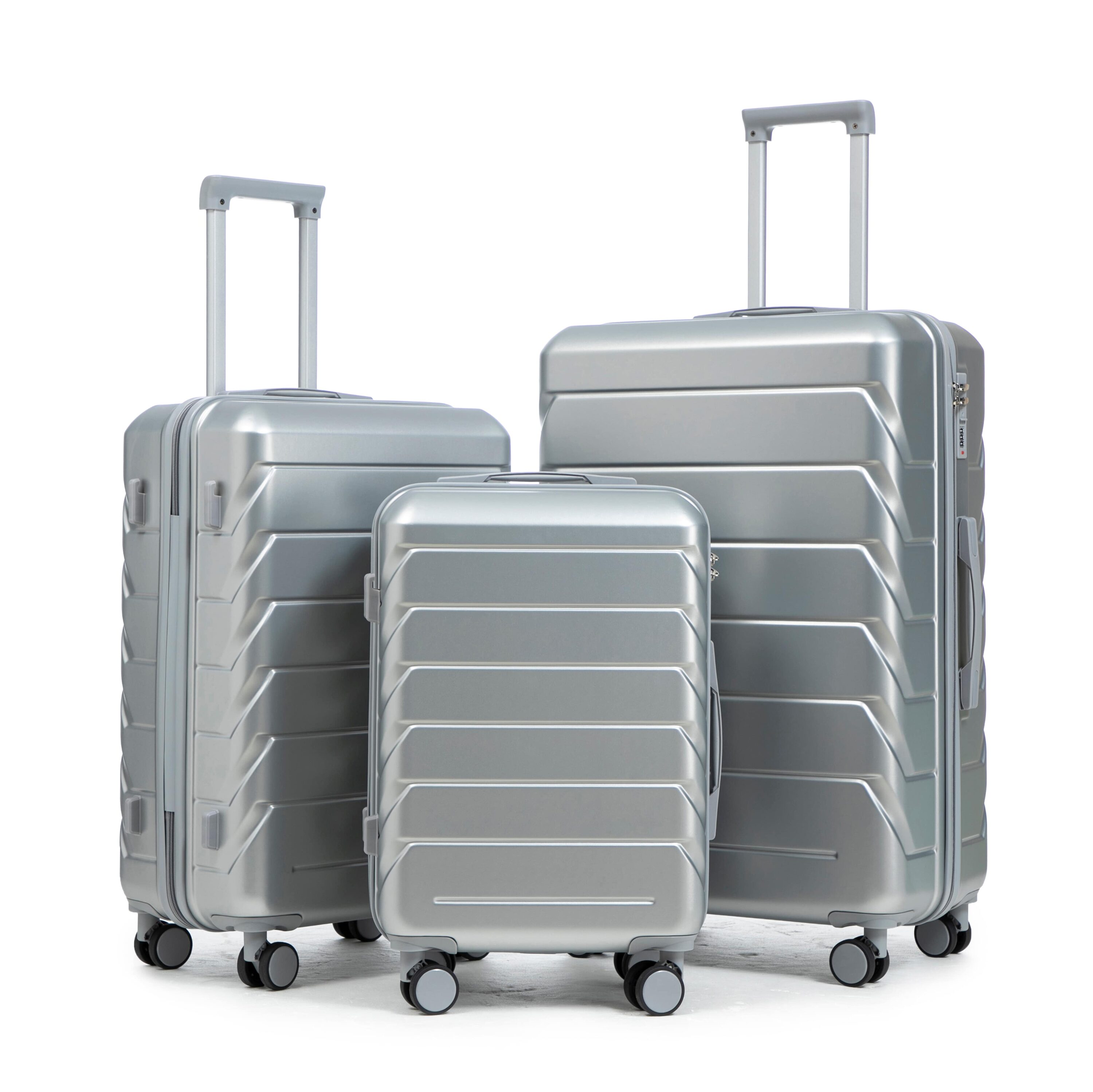 Vynxaria  3 Piece Silver ABS Hardside 360 Silent Spinner Wheels Combination Lock Luggage Set 20 24 28 in