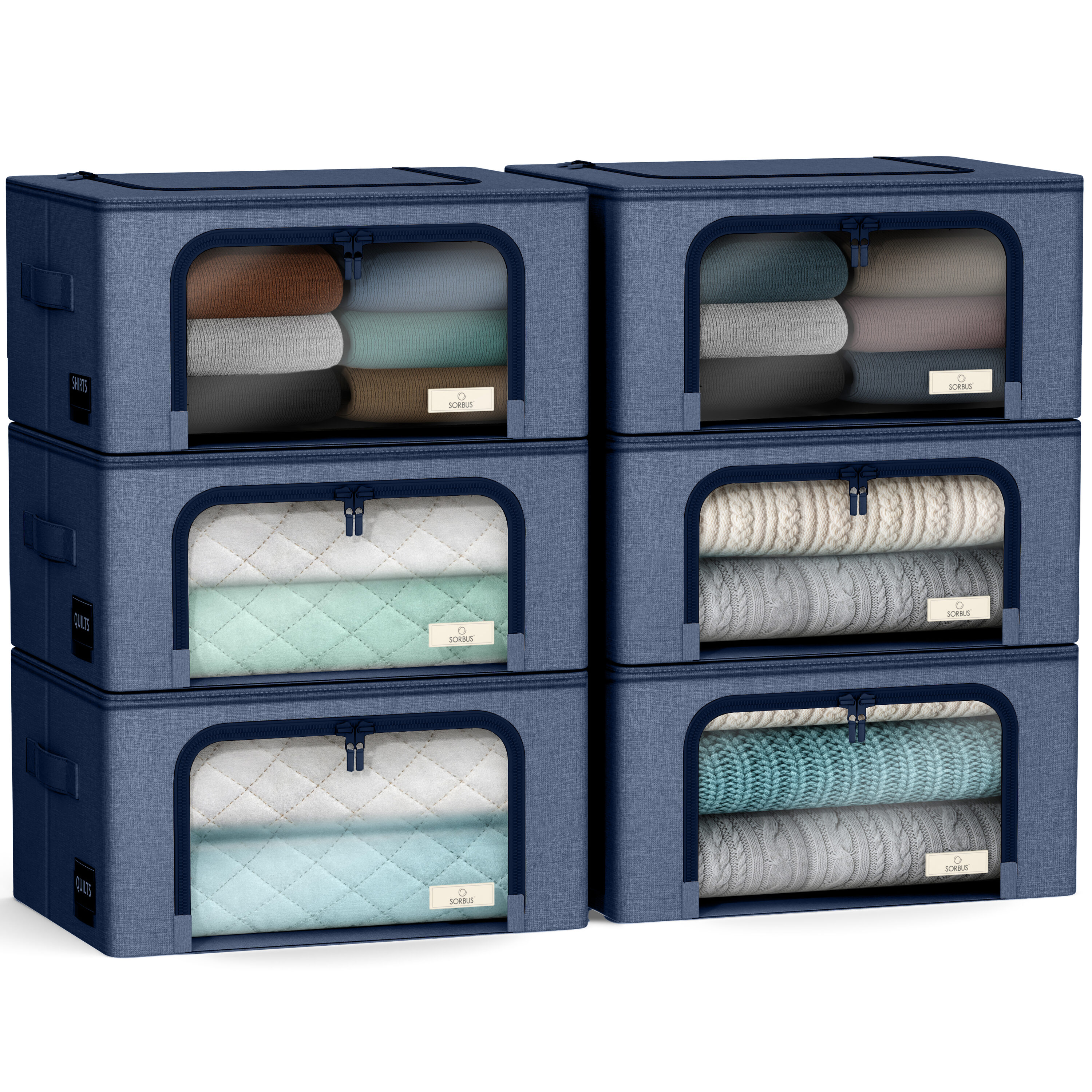 SORBUS  6 Pack Small Foldable Storage Box Metal Frame Oxford Fabric Large Window and Handles Organization for Bedroom Linens and Clothes