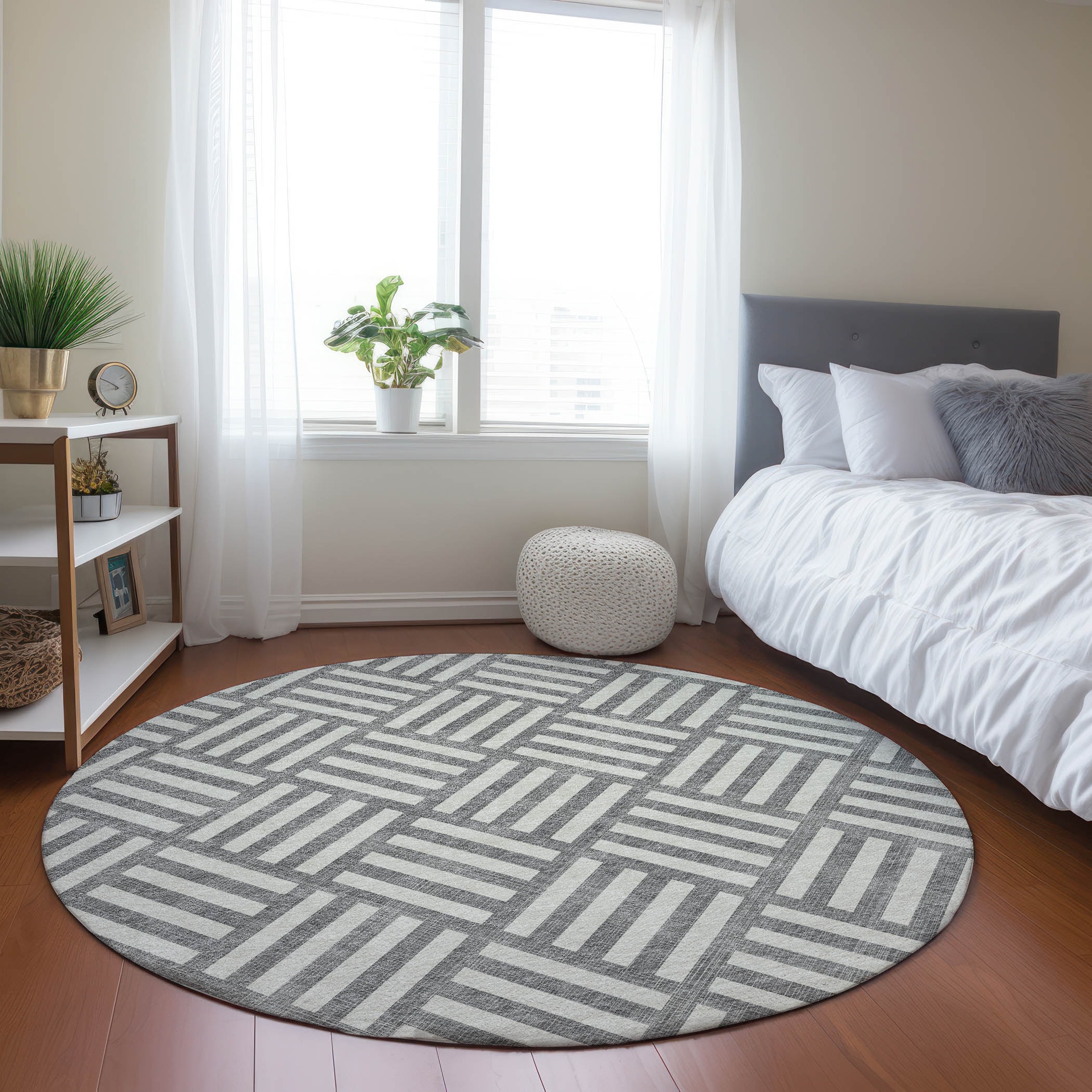Addison Rugs ACN620GY8RO Chantille ACN620GY 8 x 8 (ft) Polyester Gray Round Indoor/Outdoor Geometric Machine washable Area rug