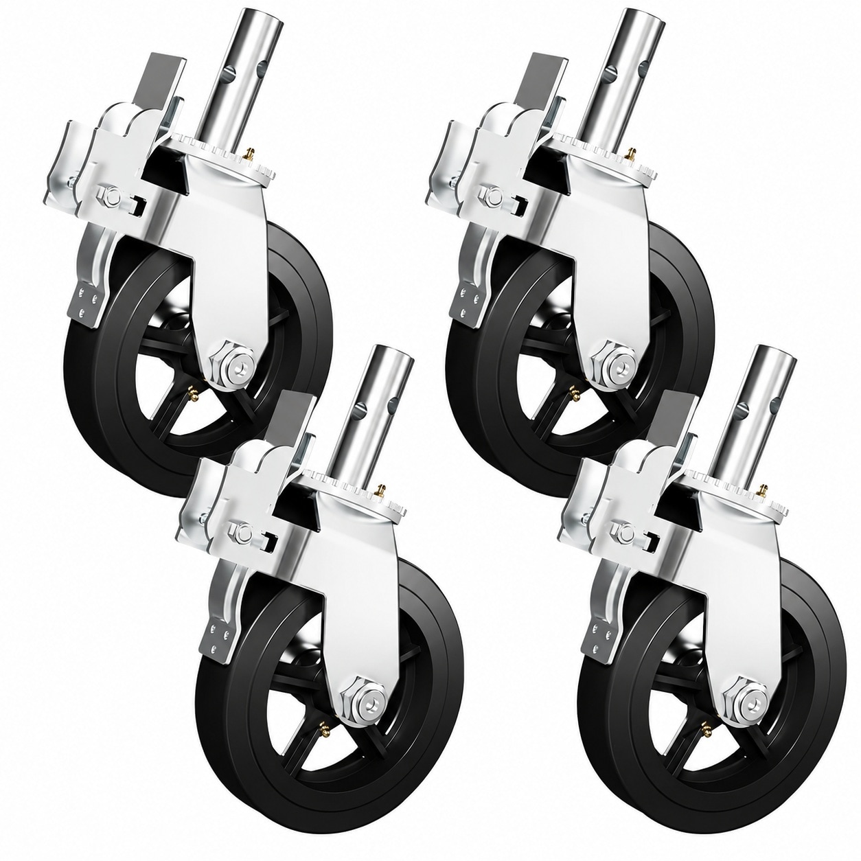 Aoibox  8 in scaffolding stem casters set of four with dual locking brakes heavy duty rubber wheels 750 lb Inch