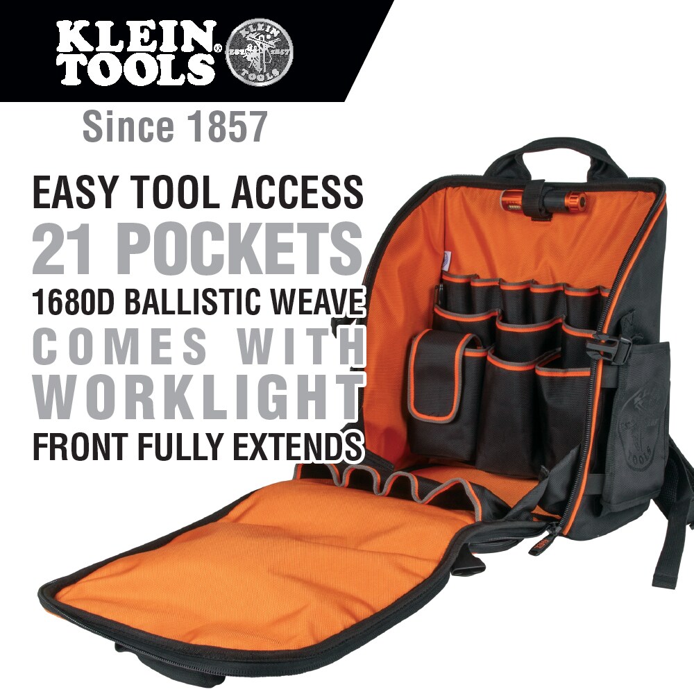 Klein Tools Tradesman Pro(TM) Tool Station Backpack Black Ballistic Nylon  14.5-in Zippered Backpack in the Tool Bags department at