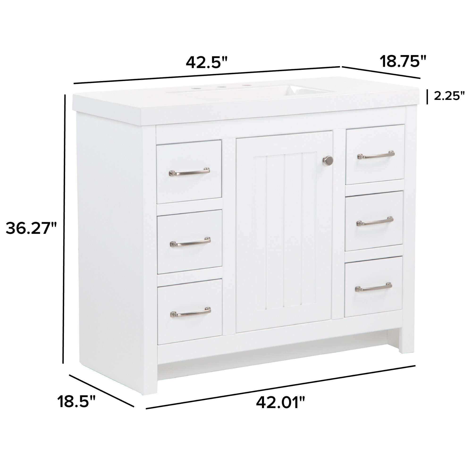 Diamond NOW Tipton 42-in White Single Sink Bathroom Vanity with White ...