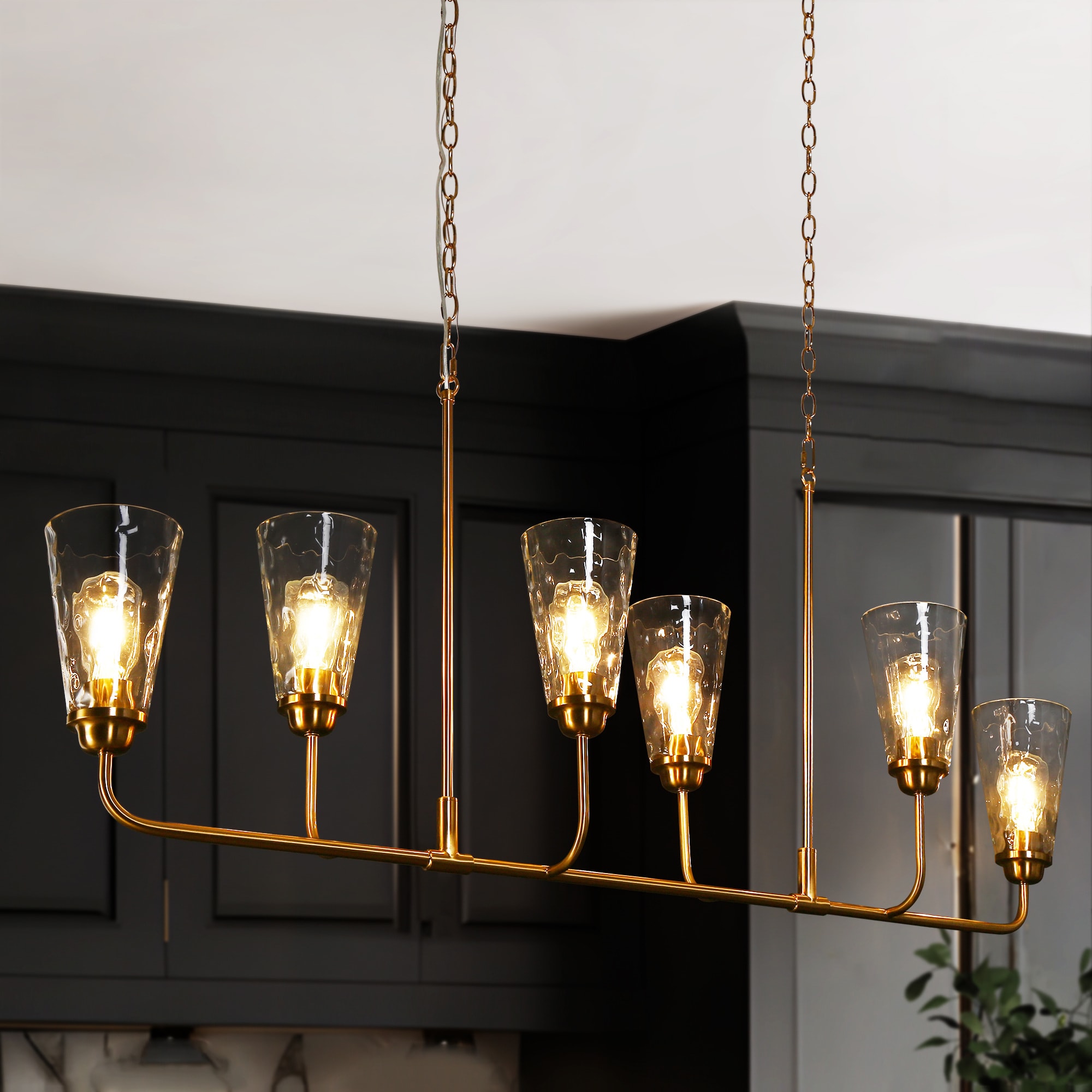 LNC LNJBMB35266N9C Cuperaition 6 -Light Polished Gold with Texture Glass Modern/contemporary Textured glass Geometric Large Hanging Kitchen island light