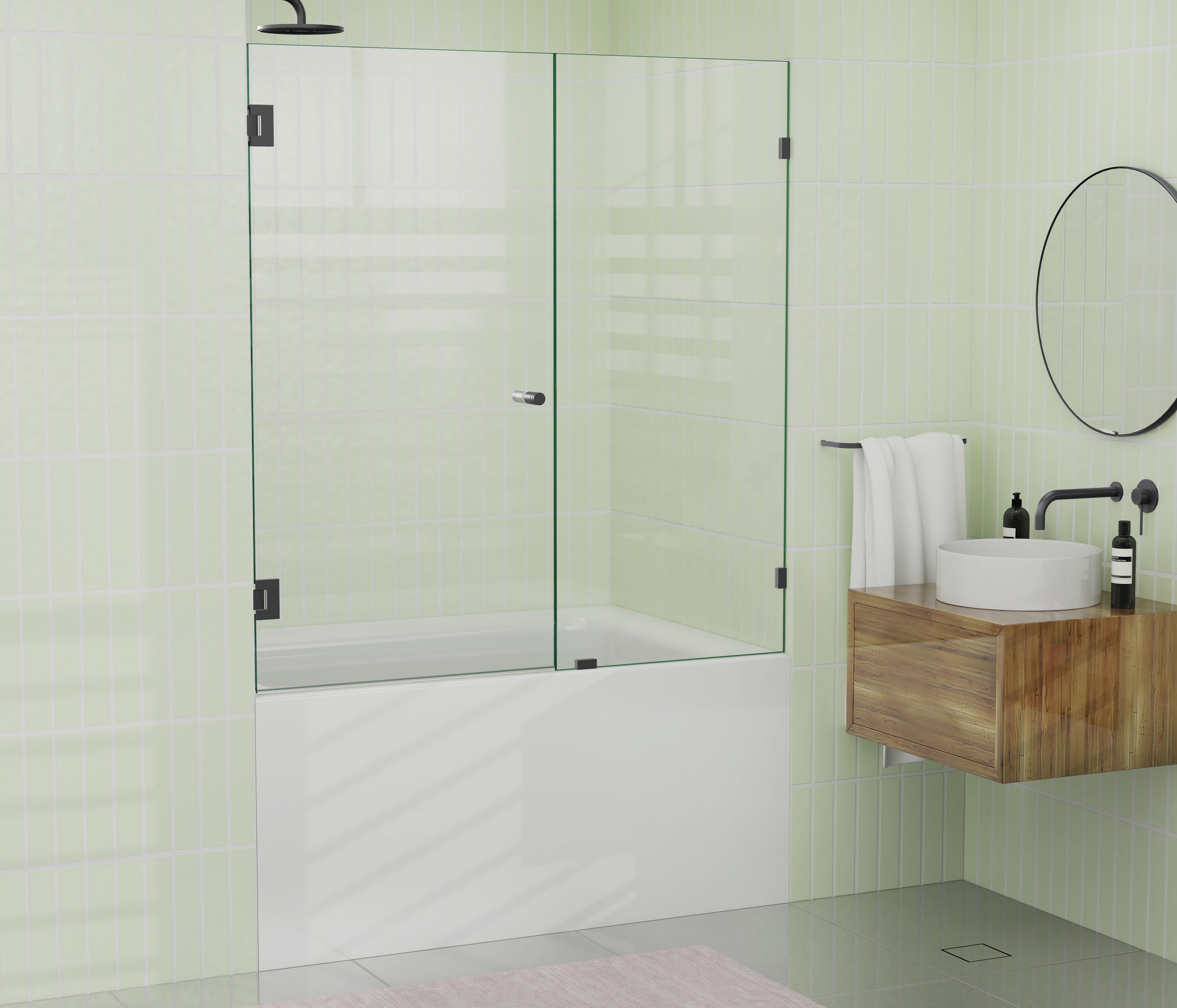 Glass Warehouse B-WH-52.5-MB Matte Black 52-1/2-in to 53-in x 58.25-in Frameless Pivot Bathtub Door