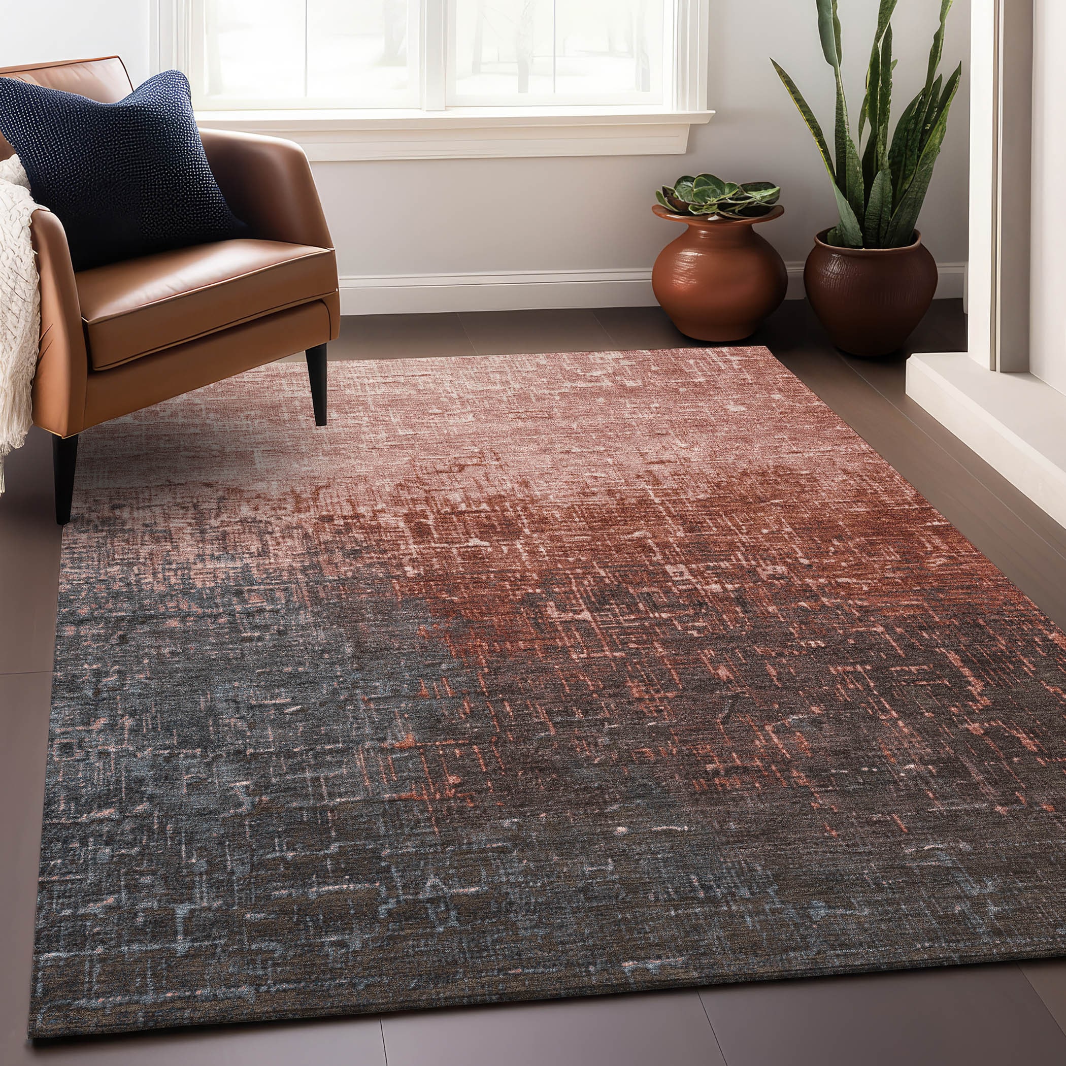Addison Rugs ACN1066PK3X5 Chantille ACN1066PK 3 x 5 (ft) Polyester Paprika Rectangular Indoor/Outdoor Geometric Machine washable Area rug