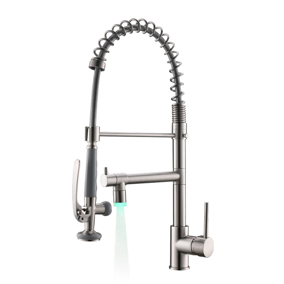 Fapully FA-B-1004N-LED Brushed Nickel Single Handle Deck-mount Pull-down Kitchen Faucet with Sprayer