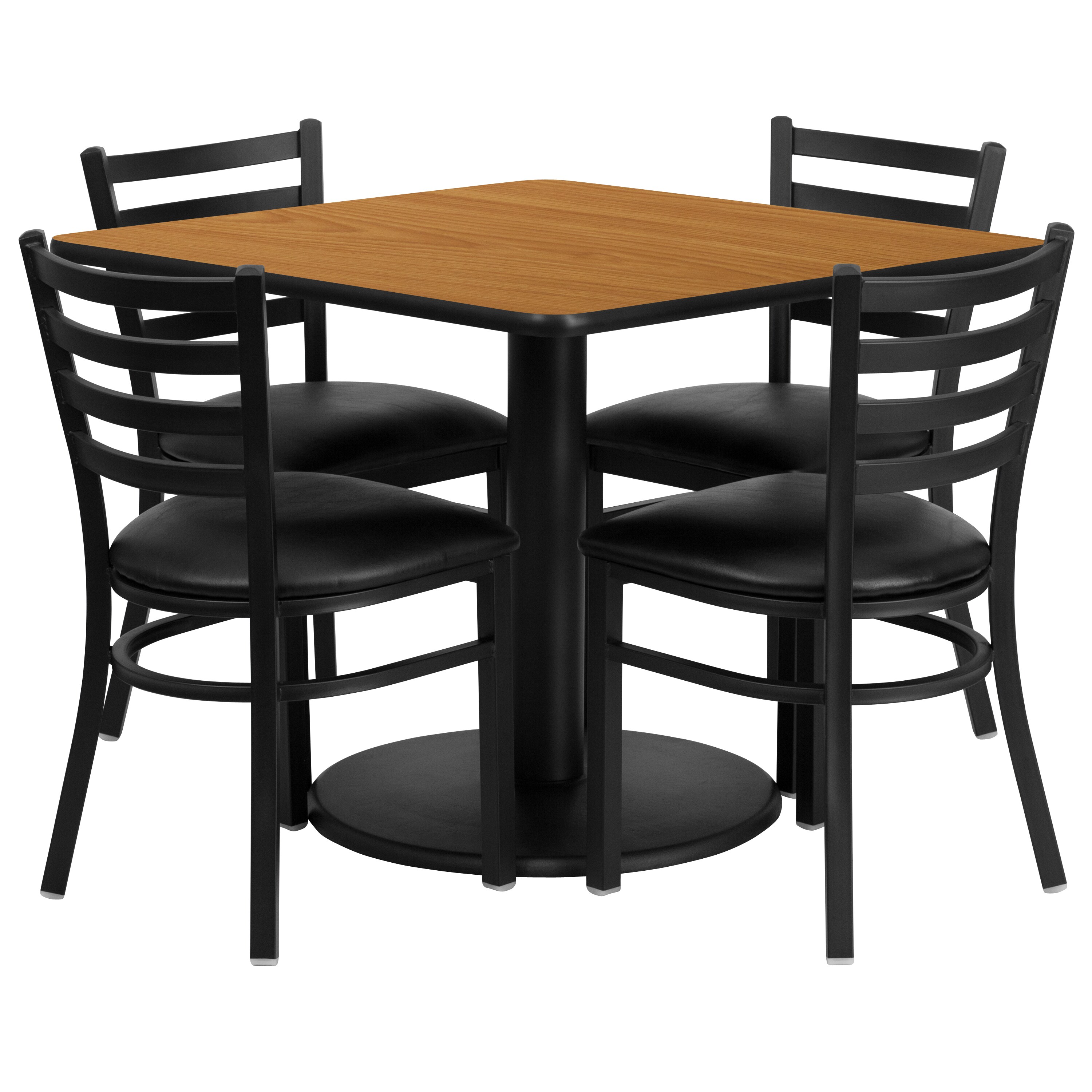 Flash Furniture 847254049191 Natural Top/Black Vinyl Seat Traditional Dining Room Set with Square Table ( Seats 4 )