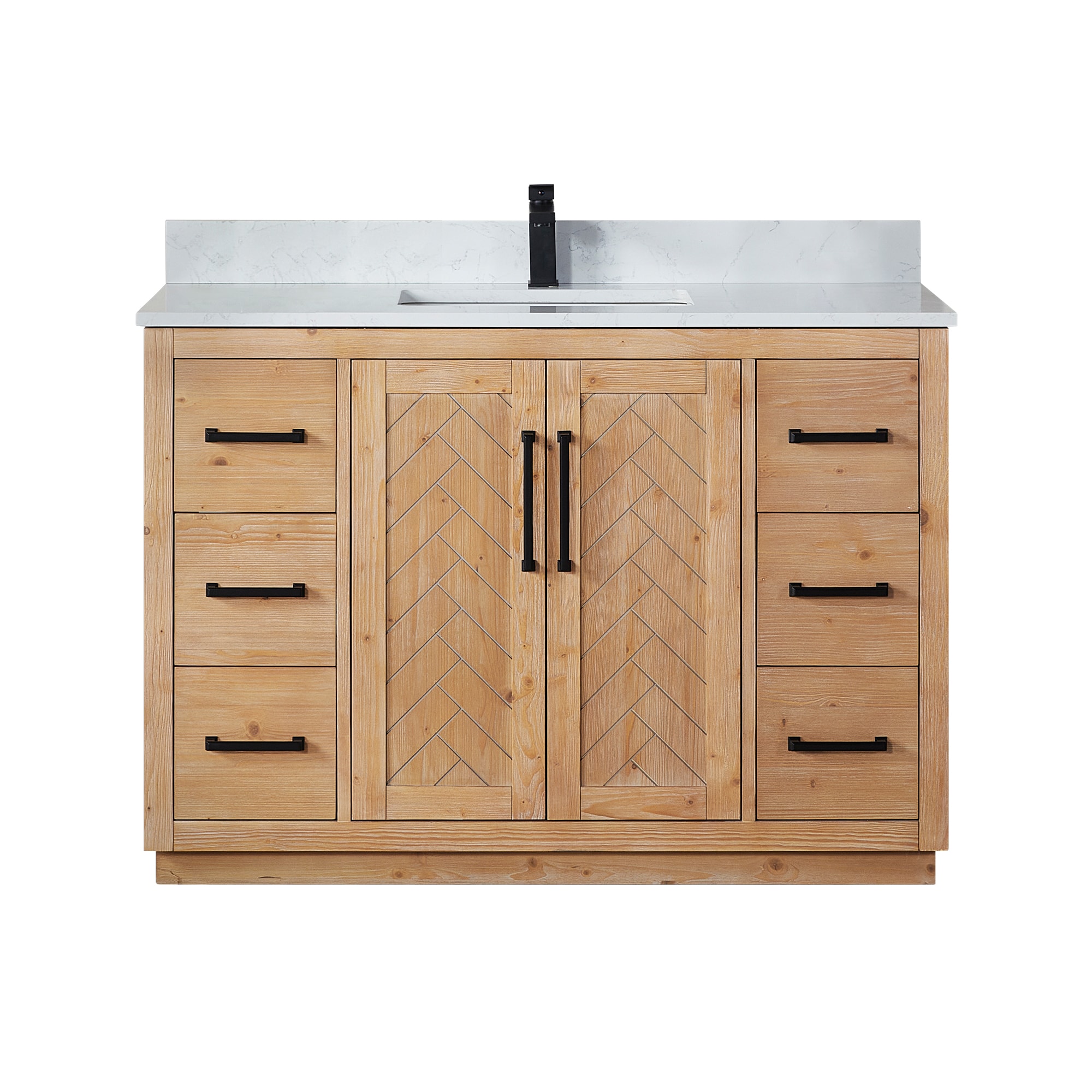 Anais Light Brown Wood Bathroom Vanity with White Stone Countertop, 48 inch