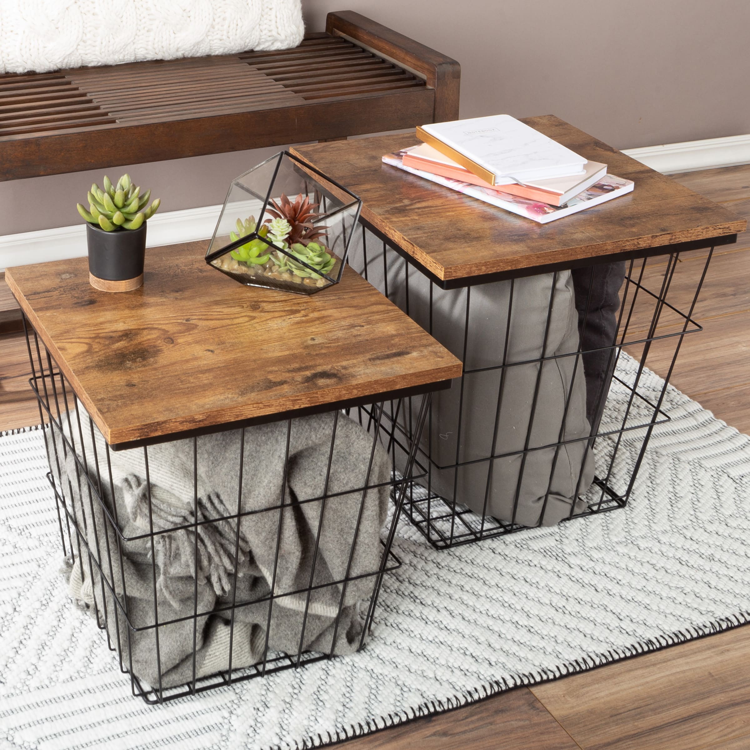 Lavish Home 80-ENDTBL-2-2SQ-BN Enhance the look of your living room furniture while gaining a functional storage solution with the End Tables Living Room Set of 2 by .
