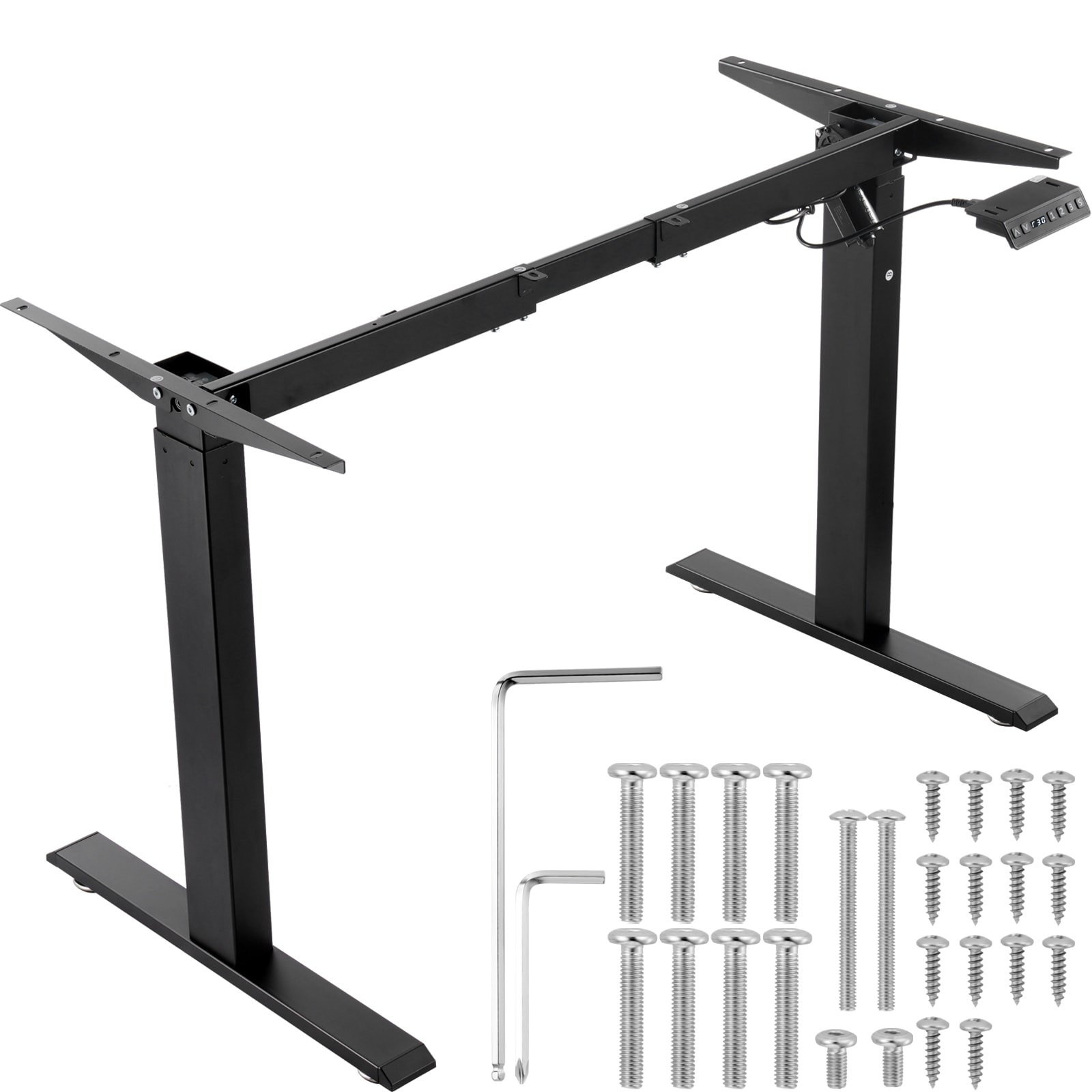 VEVOR SCSJZDZDDJ2J05740V1 Standing Desk Frame  Adjustable 27.6-46.1 inch Height and 35.4-53.2 inch Length Electric Stand Up Computer Desk Legs  Ergonomic DIY Workstation Base for Home and Office (Black Frame Only)
