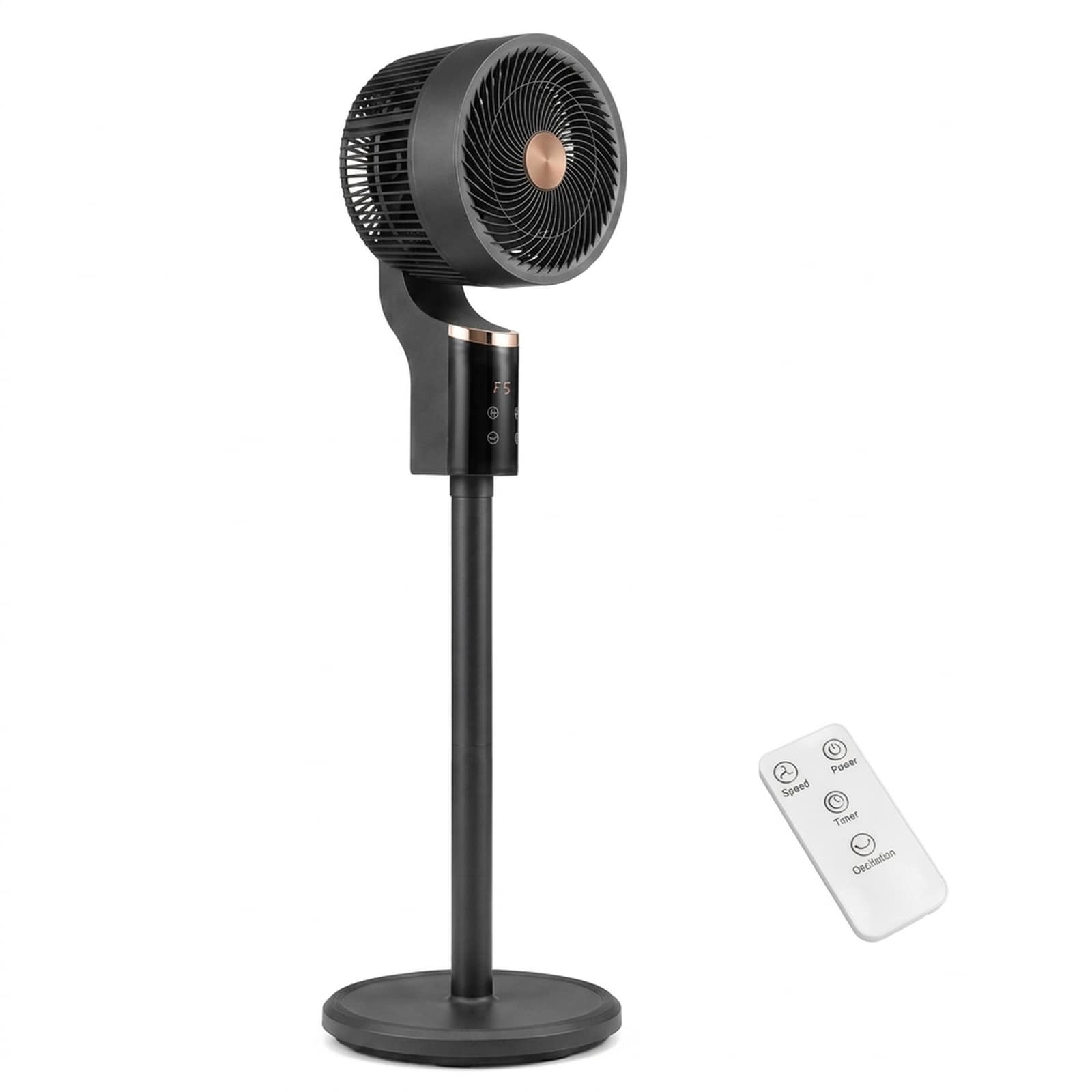 SUGIFT - 40.5-in Adjustable Height Black Oscillating Standing Fan with 900-CFM Airflow 8 Speeds a...