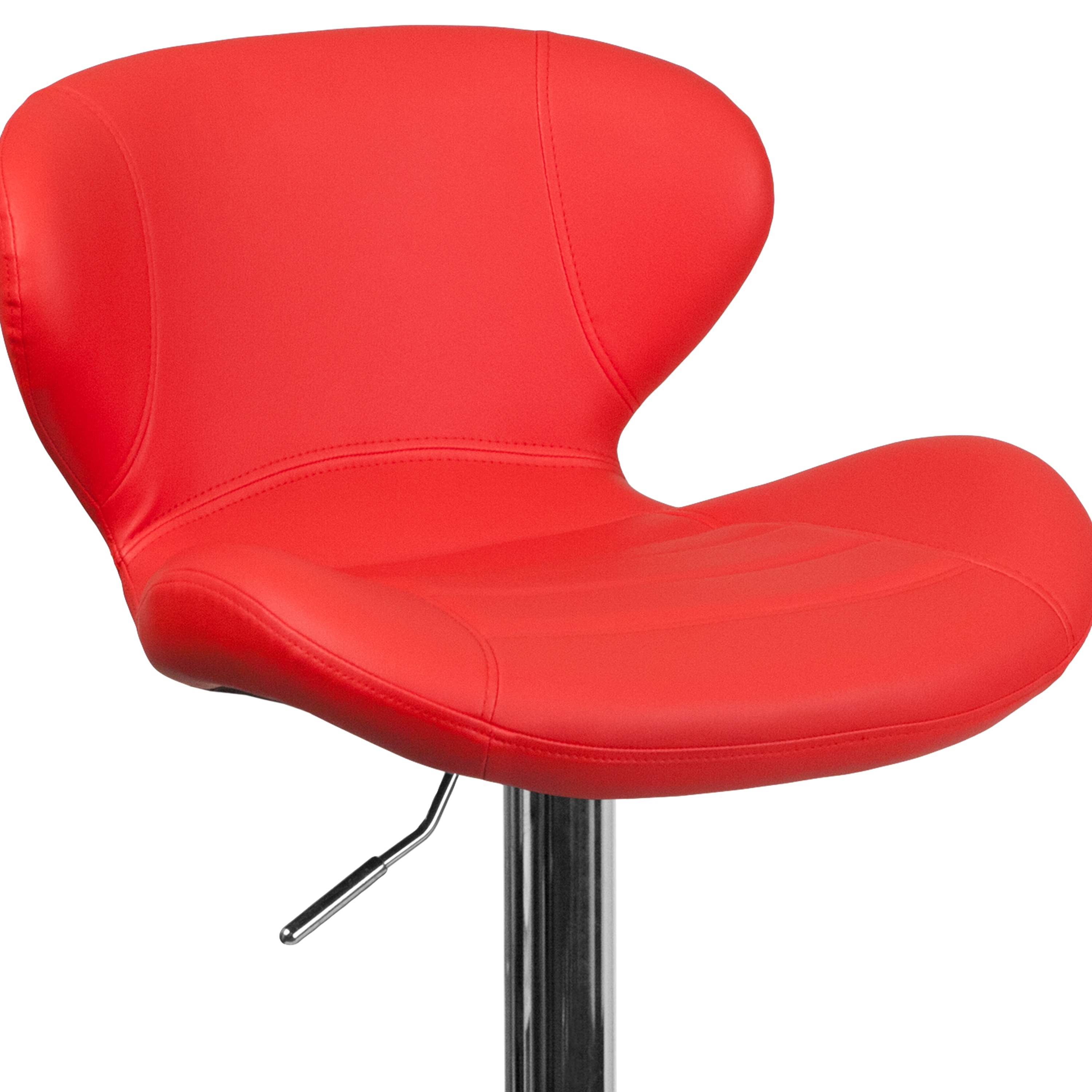 Contemporary Red Vinyl Swivel Barstool with Chrome Base