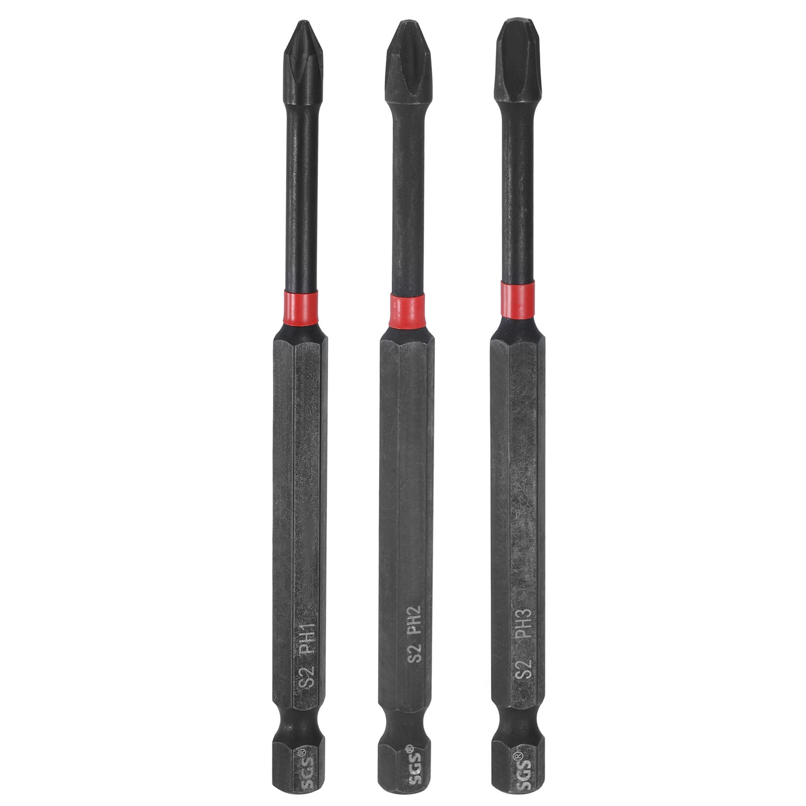 Harfington 3pcs #1/2/3 Impact Phillips Screwdriver Bit PH1/2/3 1/4 Inch Hex Shank 4 Inch (100mm) Long Magnetic Screw Driver S2 Steel Cross Head Drive Power Screwdriver Drill Bits #S26030900UX3180